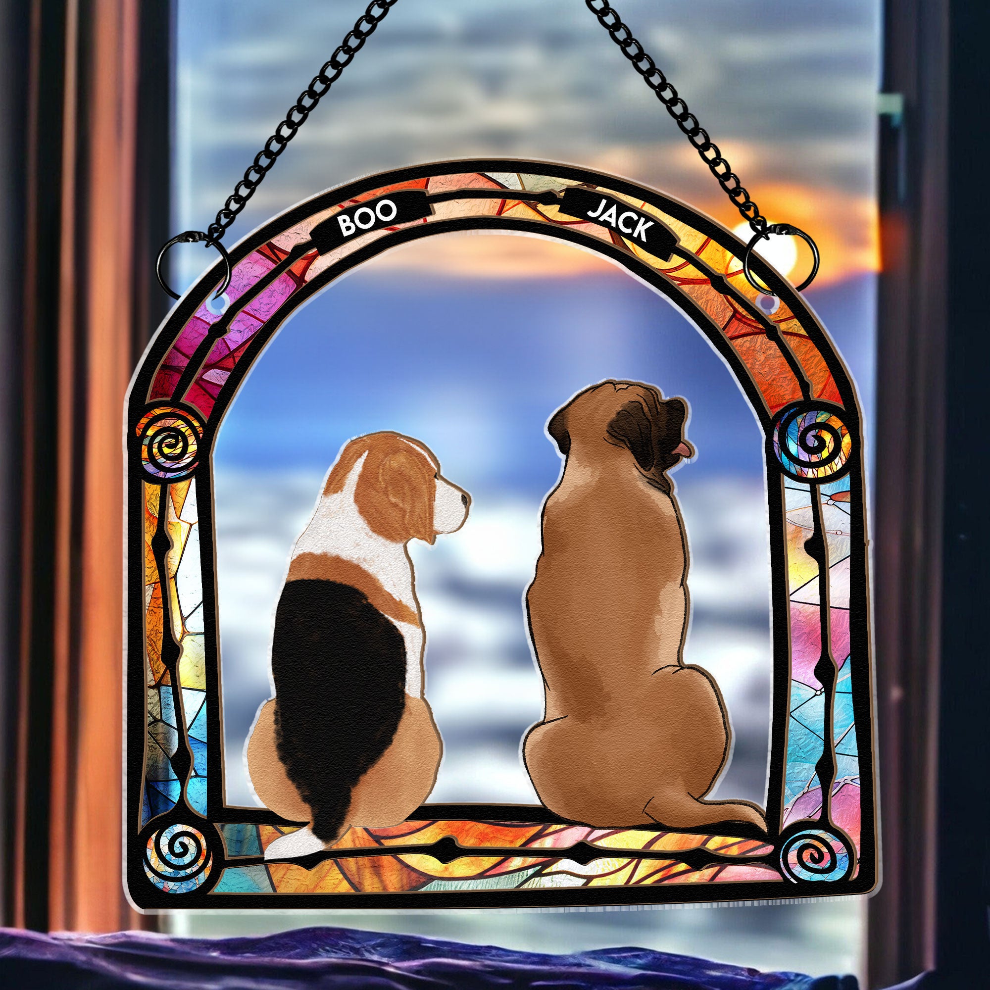 Dog At The Window Frame - Personalized Window Hanging Suncatcher Ornament