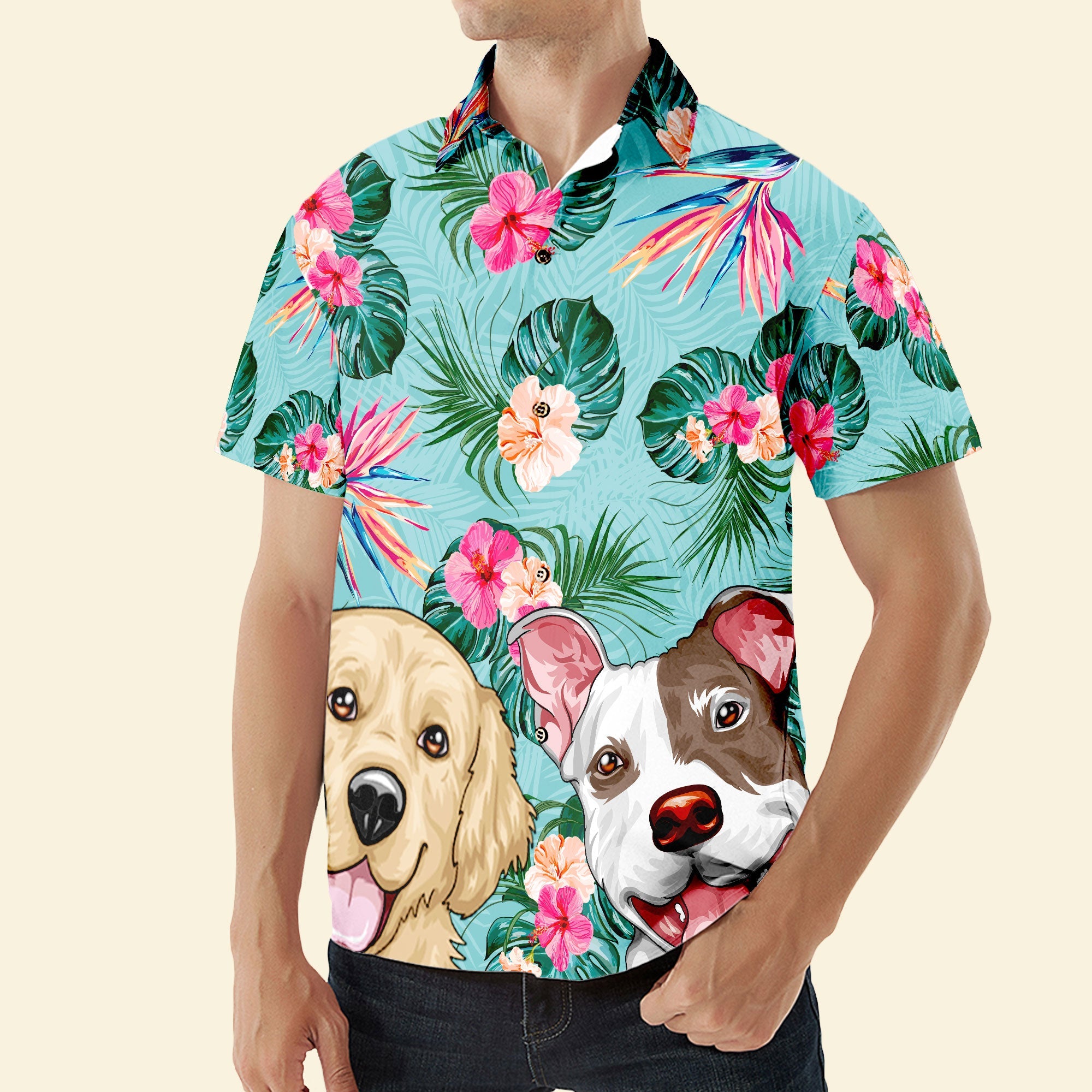 Dog Cat Pet Lovers Tropical Flower Leaf Summer Paradise - Personalized Hawaiian Shirt