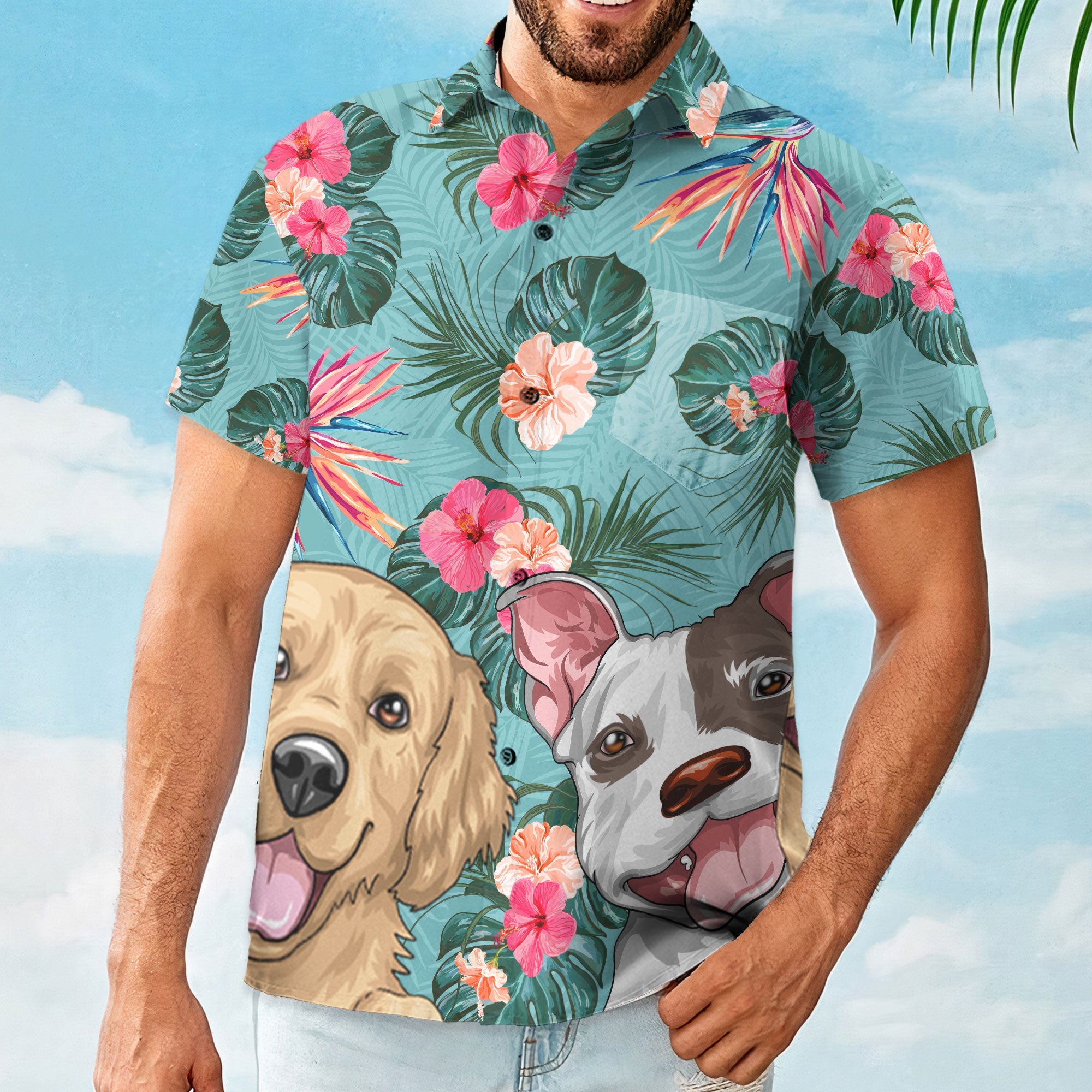 Dog Cat Pet Lovers Tropical Flower Leaf Summer Paradise - Personalized Hawaiian Shirt