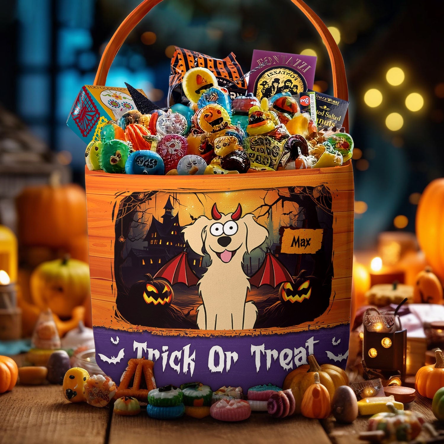 Dog Halloween Trick Or Treat Bag - Personalized Halloween Spooky Basket