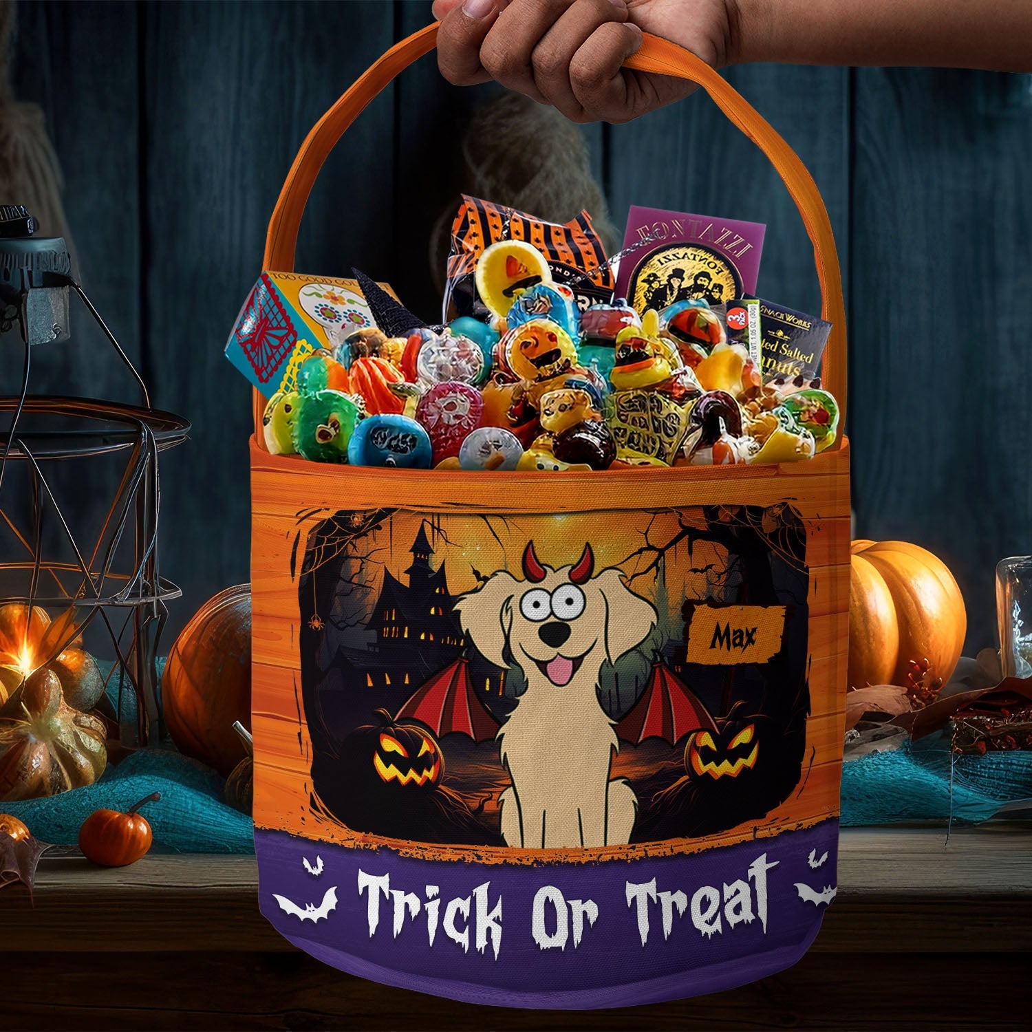 Dog Halloween Trick Or Treat Bag - Personalized Halloween Spooky Basket