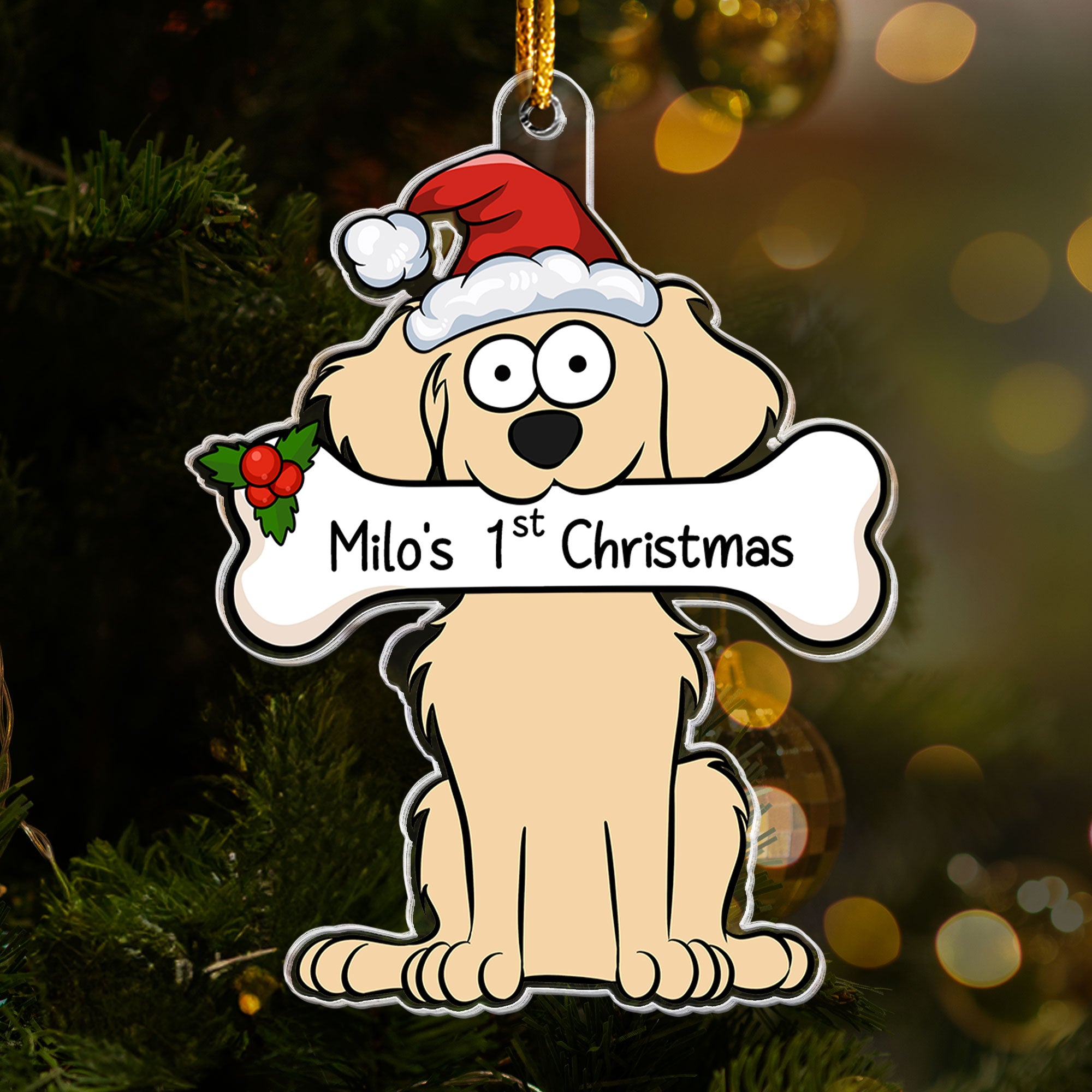 Dog Holding A Bone 1St Christmas - Personalized Acrylic Ornament