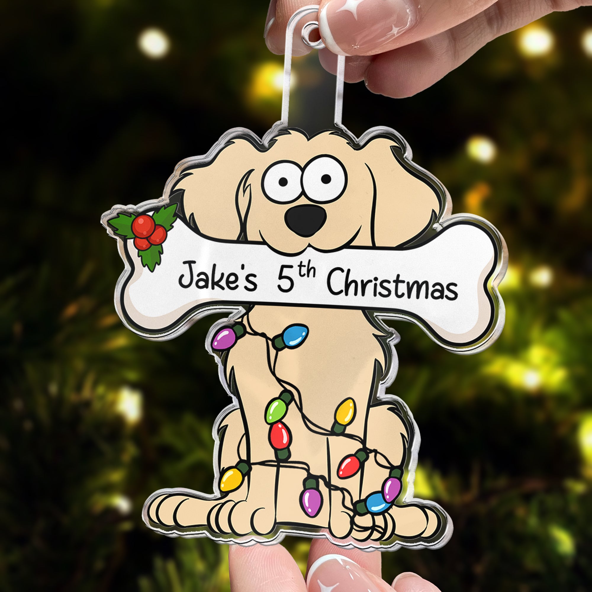 Dog Holding A Bone 1St Christmas - Personalized Acrylic Ornament