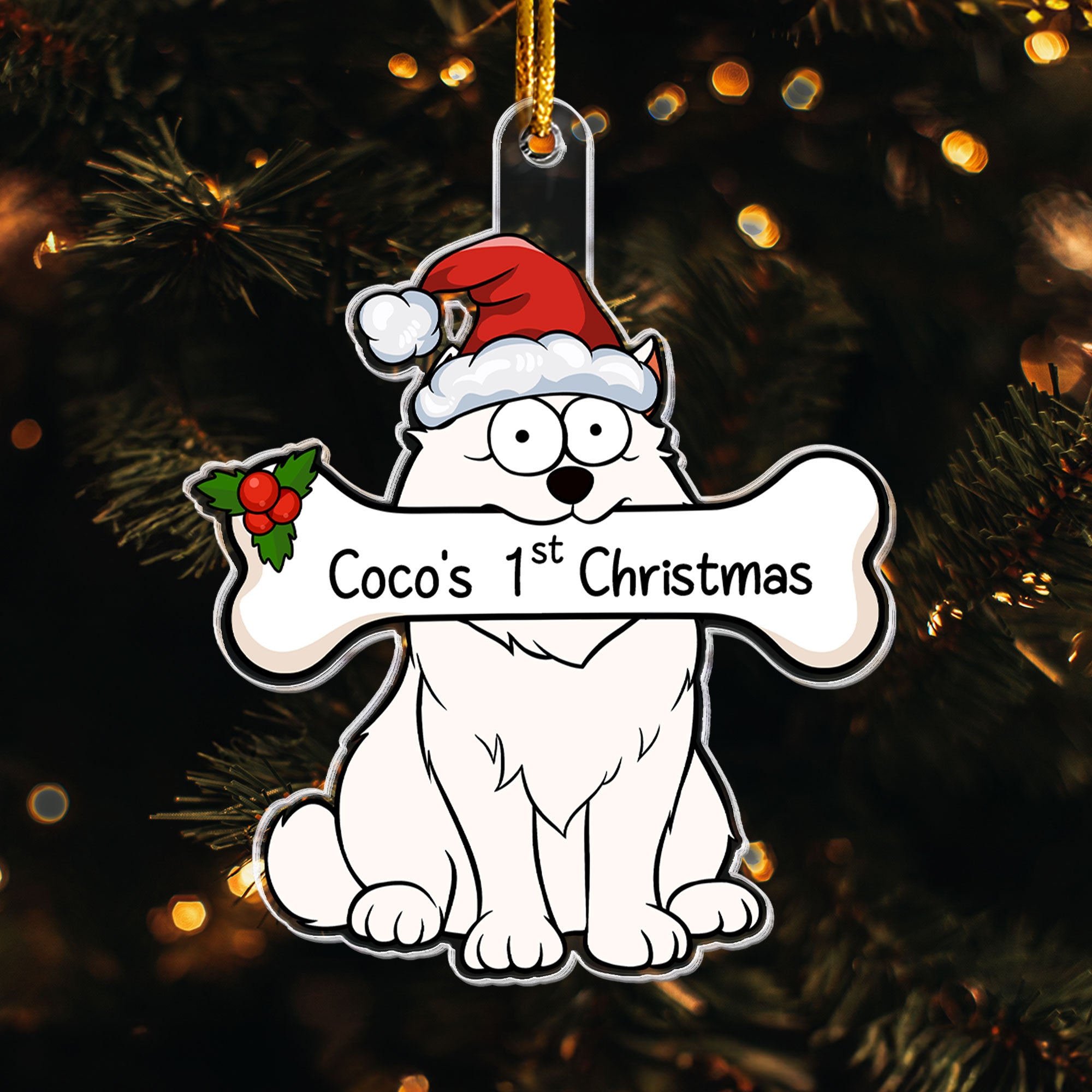 Dog Holding A Bone 1St Christmas - Personalized Acrylic Ornament