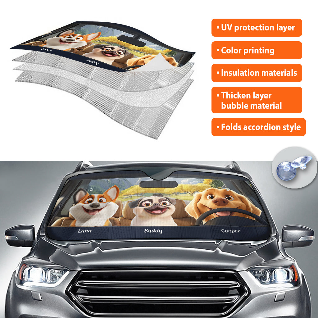 Dog In The Car Funny - Personalized Car Sun Shade