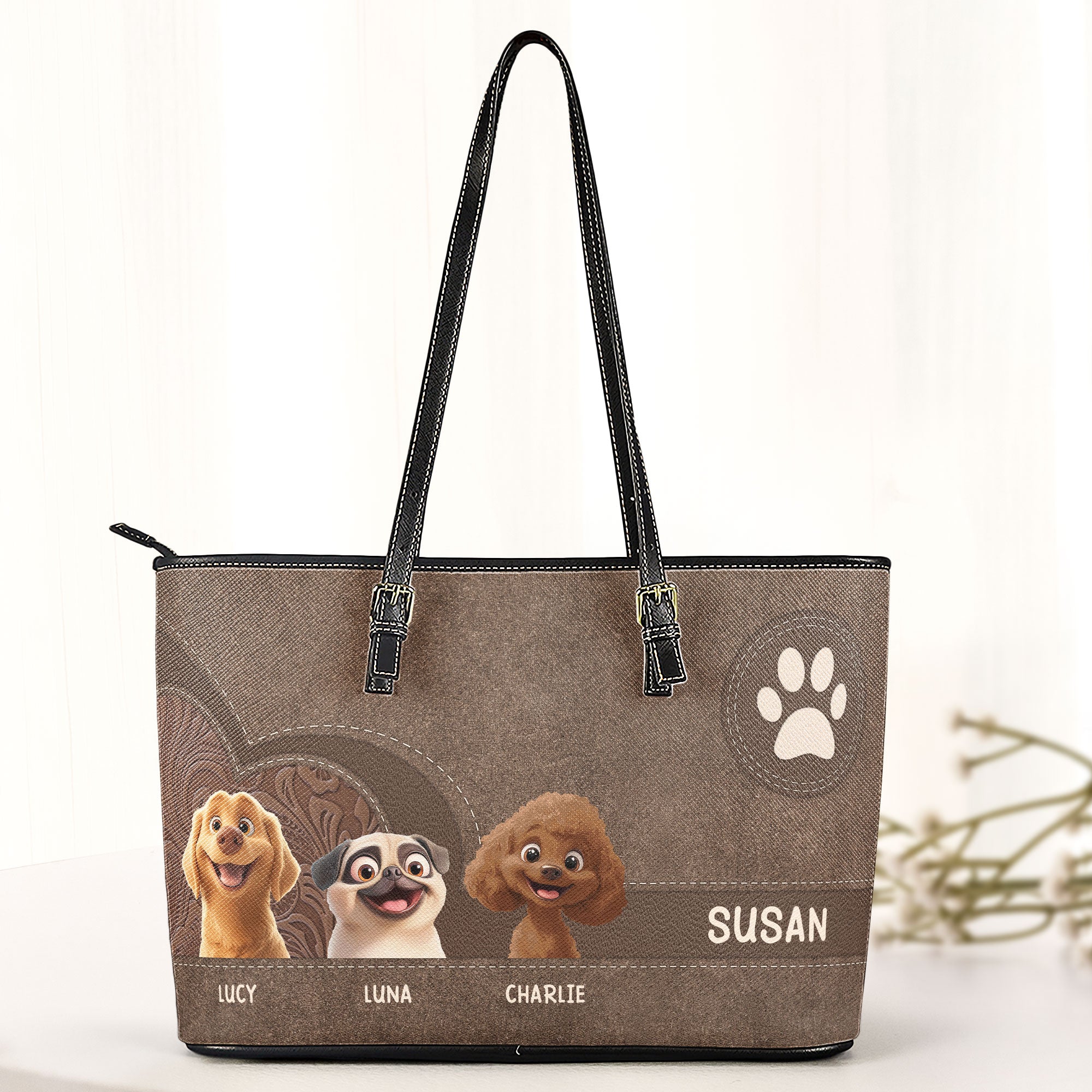 Dog Mom - Personalized Leather Tote Bag