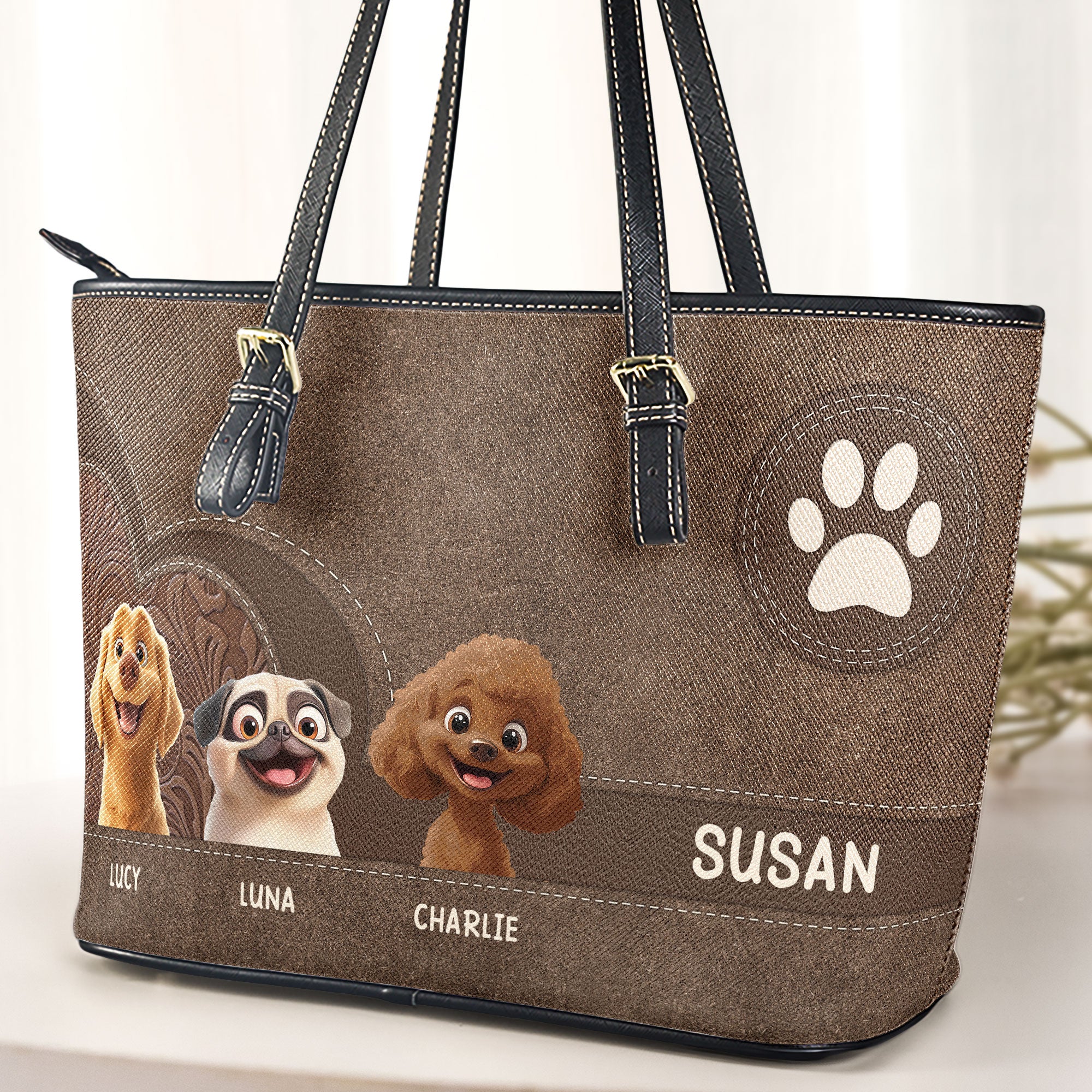 Dog Mom - Personalized Leather Tote Bag