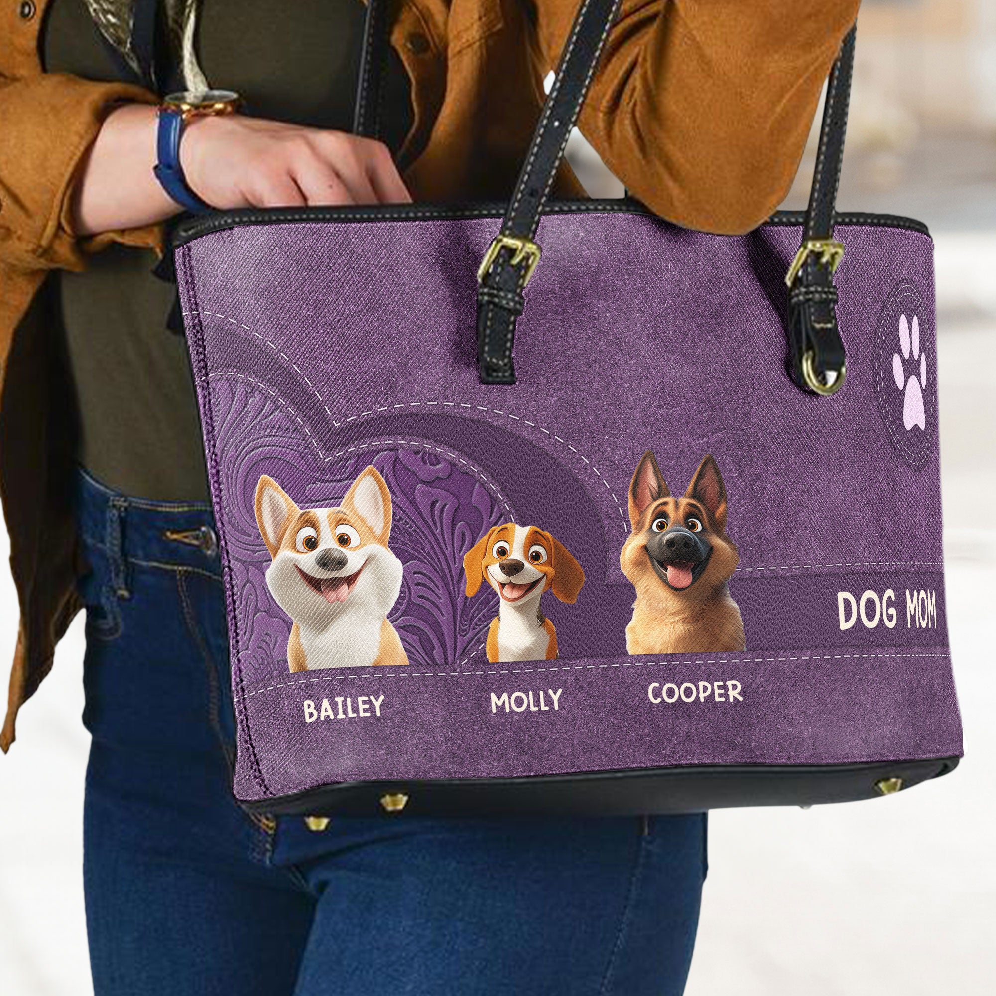 Dog Mom - Personalized Leather Tote Bag