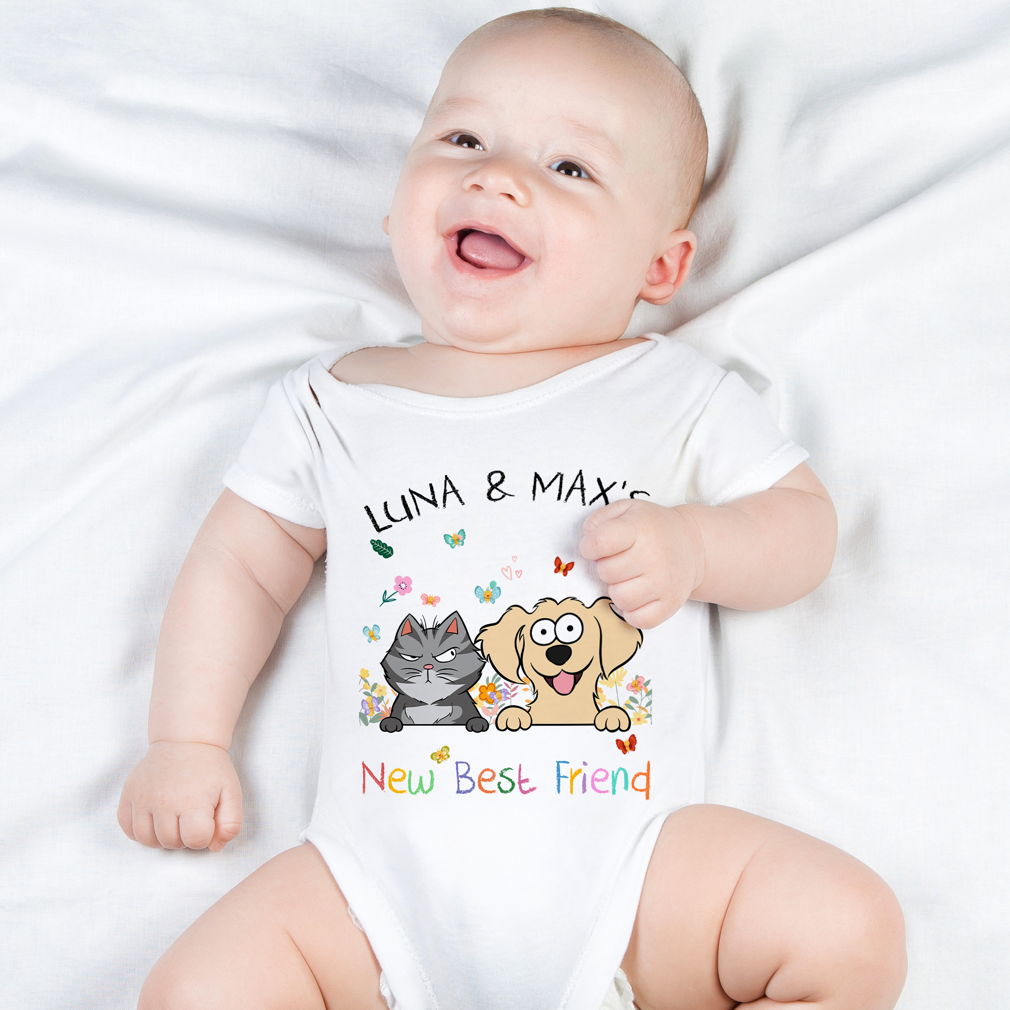 Dog Pets New Best Friend Baby New Born Gifts - Personalized Baby Onesie