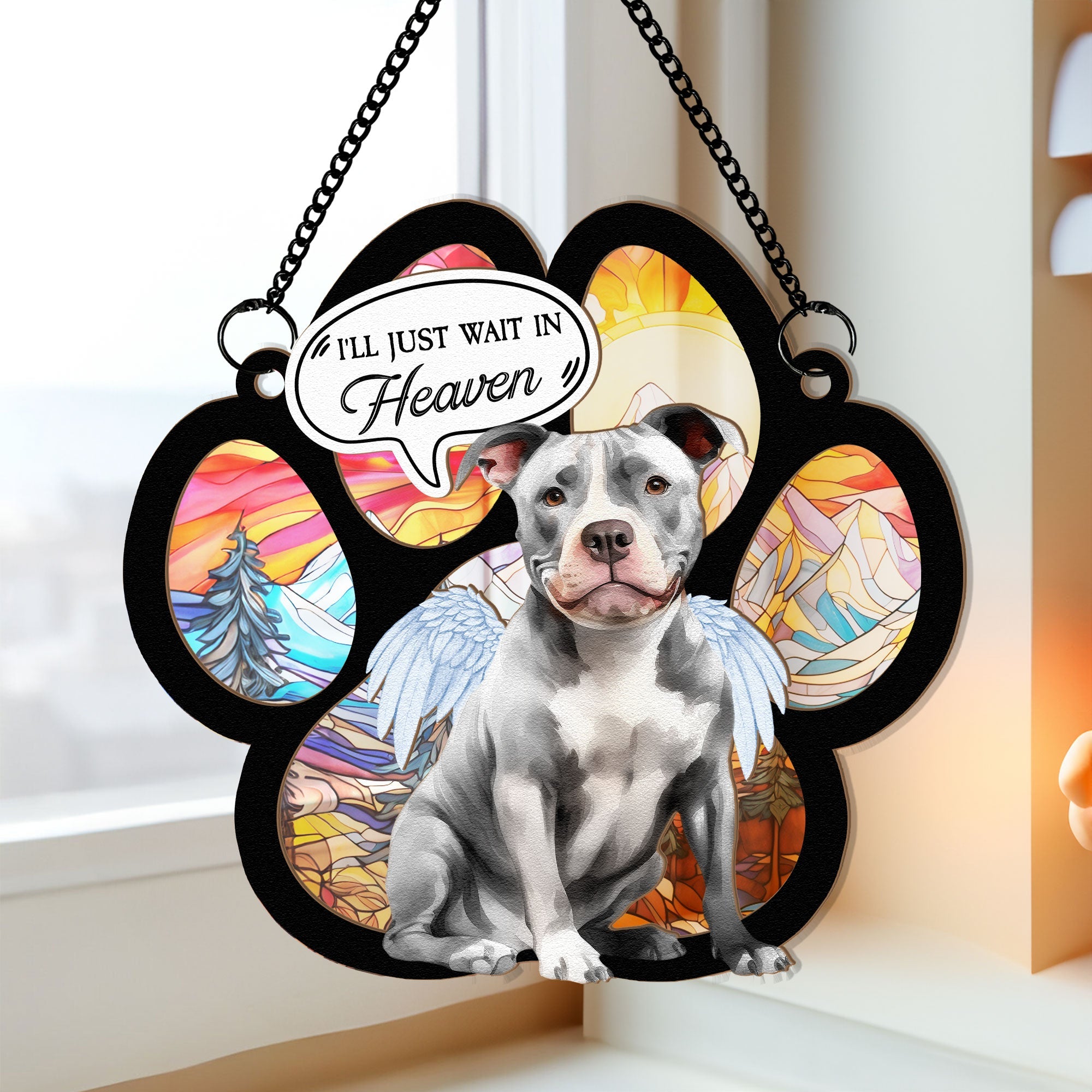 Dog Sitting On Heaven - Personalized Window Hanging Suncatcher Ornament