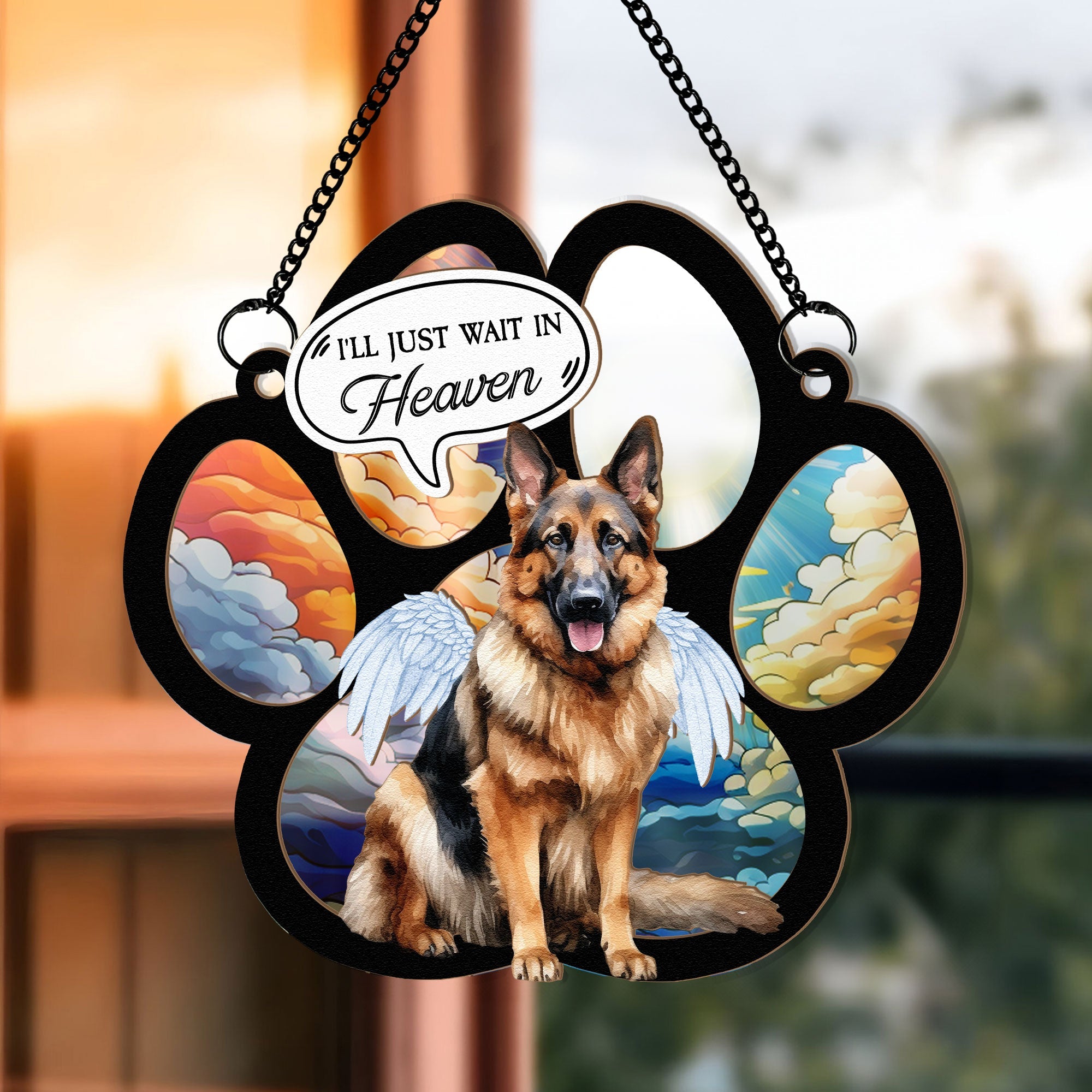 Dog Sitting On Heaven - Personalized Window Hanging Suncatcher Ornament