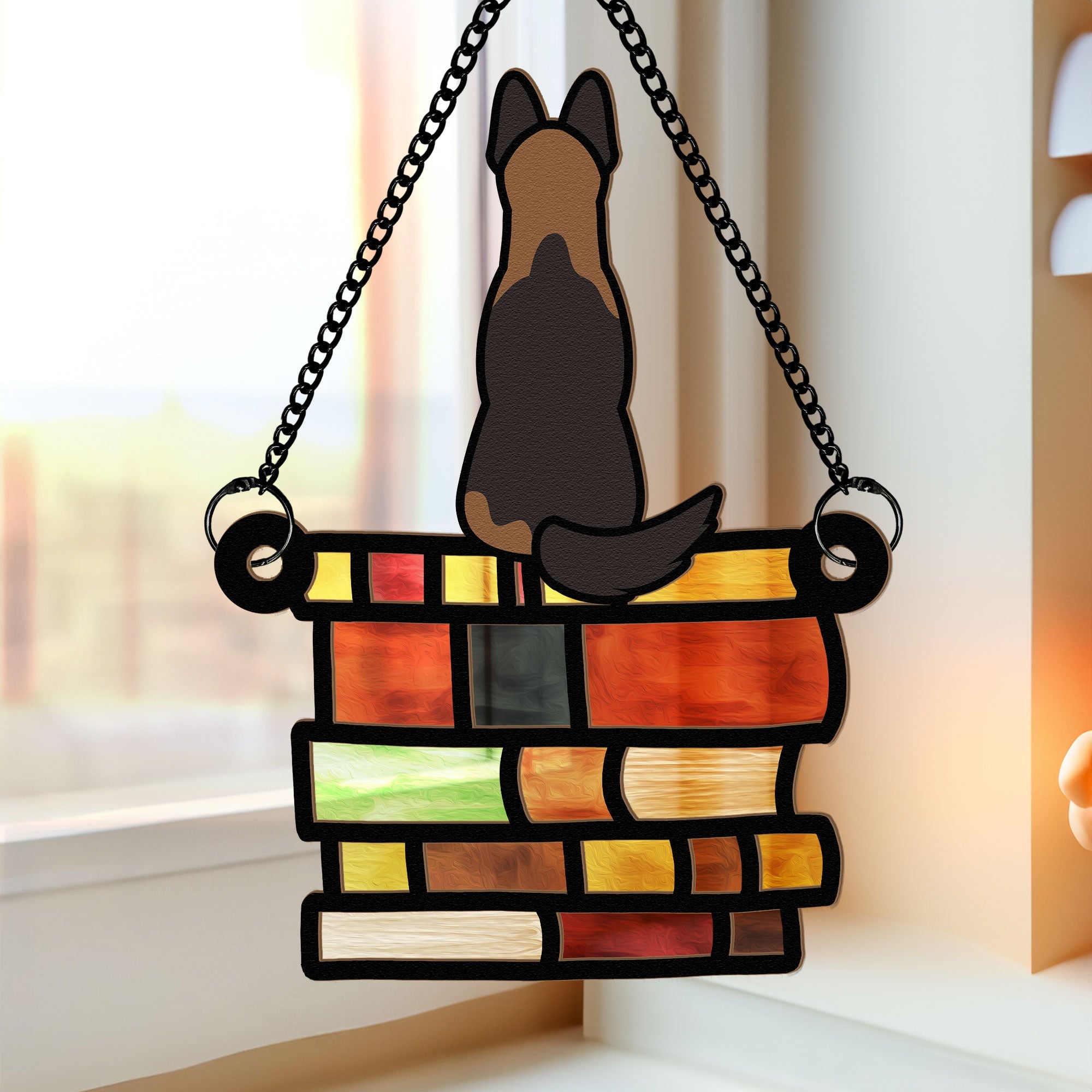 Dog Standing On Books - Personalized Window Hanging Suncatcher Ornament