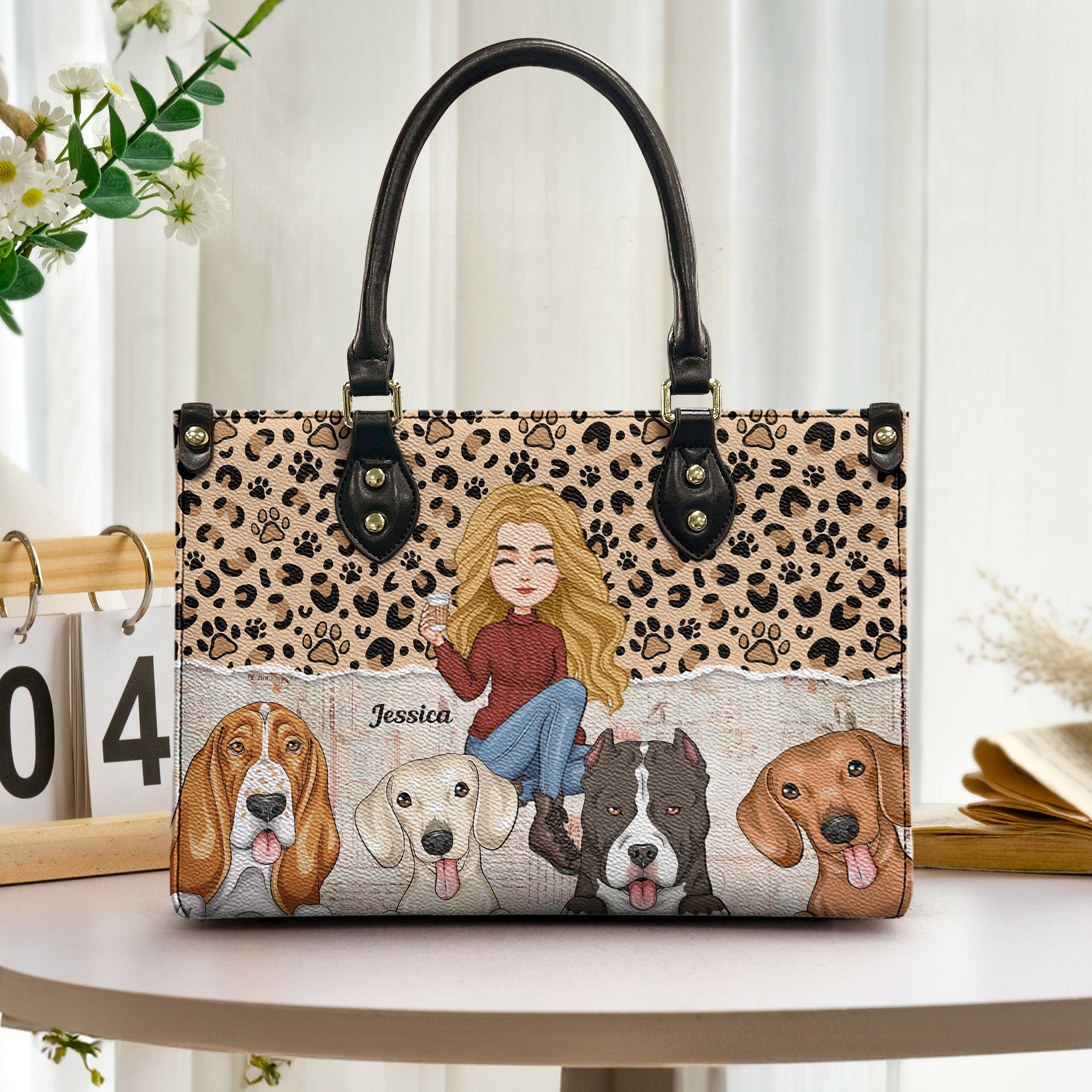 Dog Mom Leopard - Personalized Leather Bag