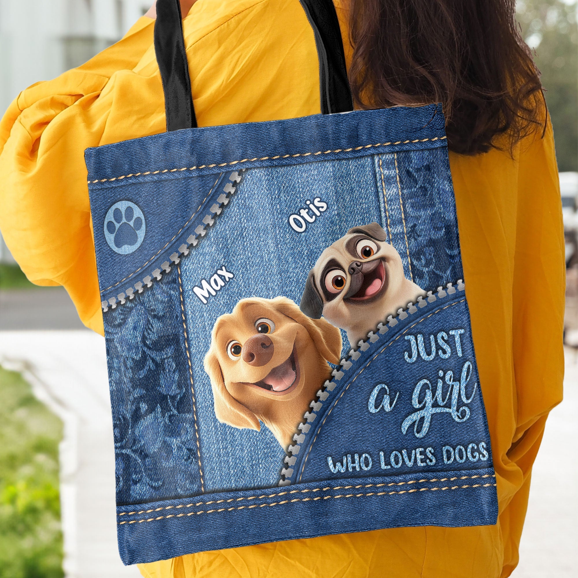 Dogs Lover Denim Pattern - Personalized Tote Bag