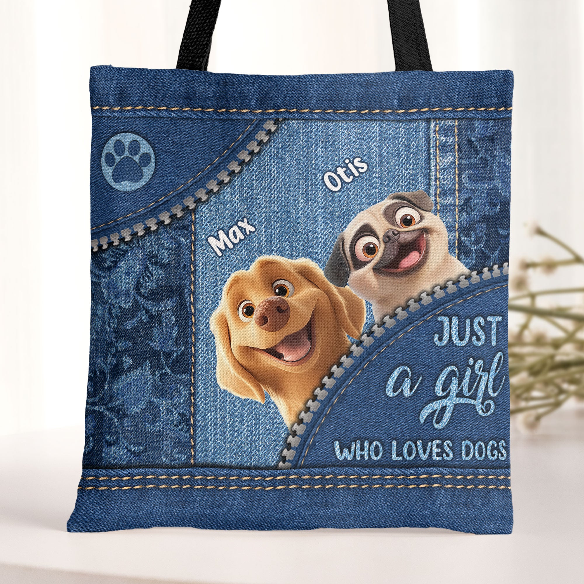 Dogs Lover Denim Pattern - Personalized Tote Bag