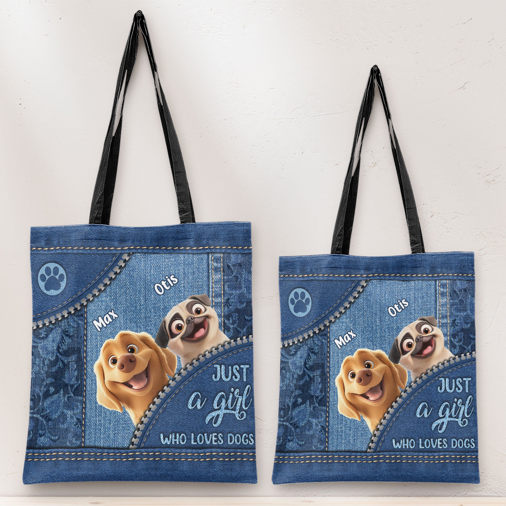 Dogs Lover Denim Pattern - Personalized Tote Bag