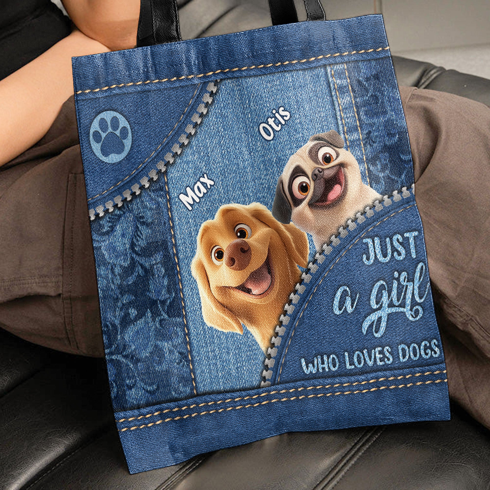 Dogs Lover Denim Pattern - Personalized Tote Bag