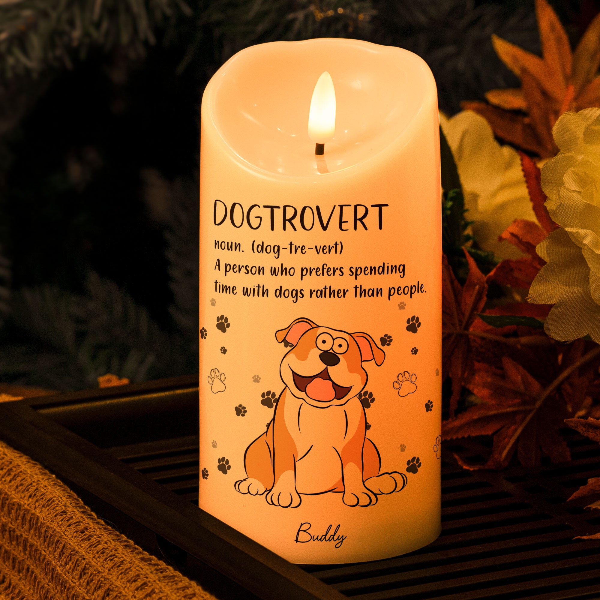 Dogtrovert Funny Definition - Personalized LED Candle