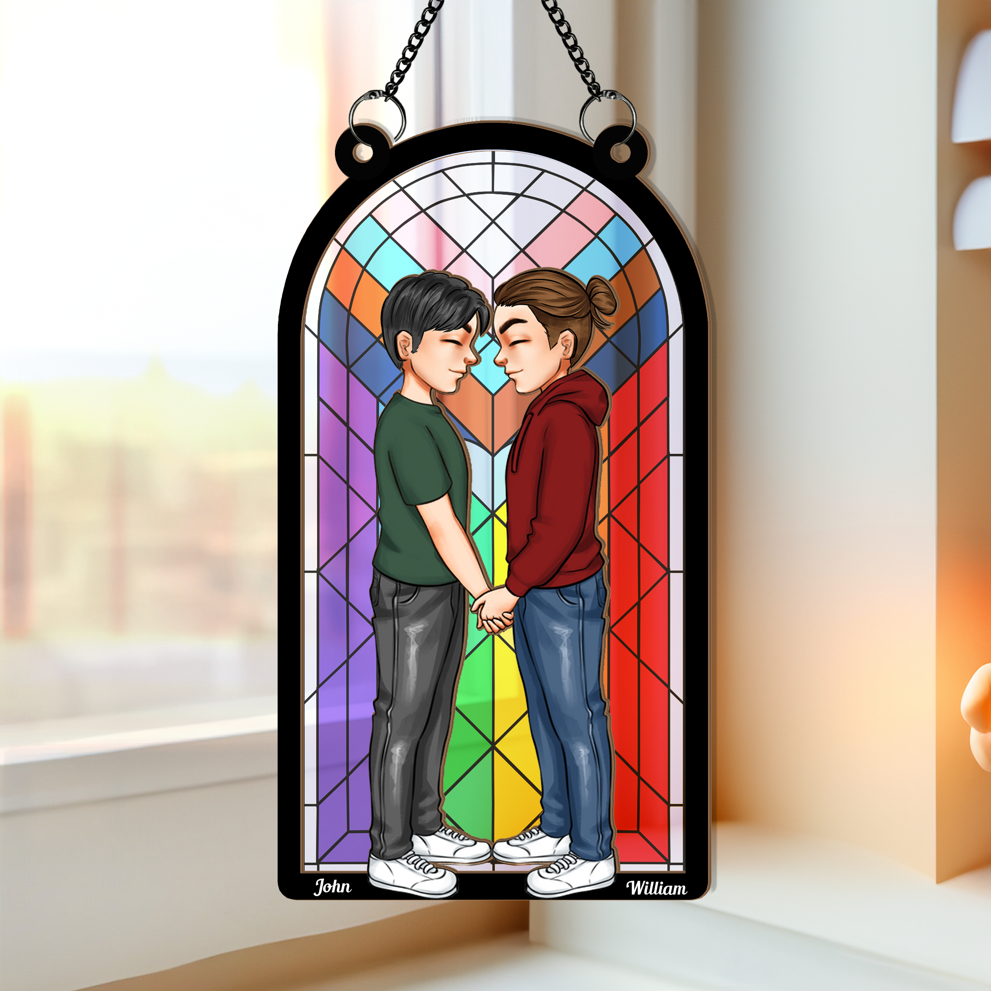 Door Couple Love Pride Month - Personalized Window Hanging Suncatcher Ornament