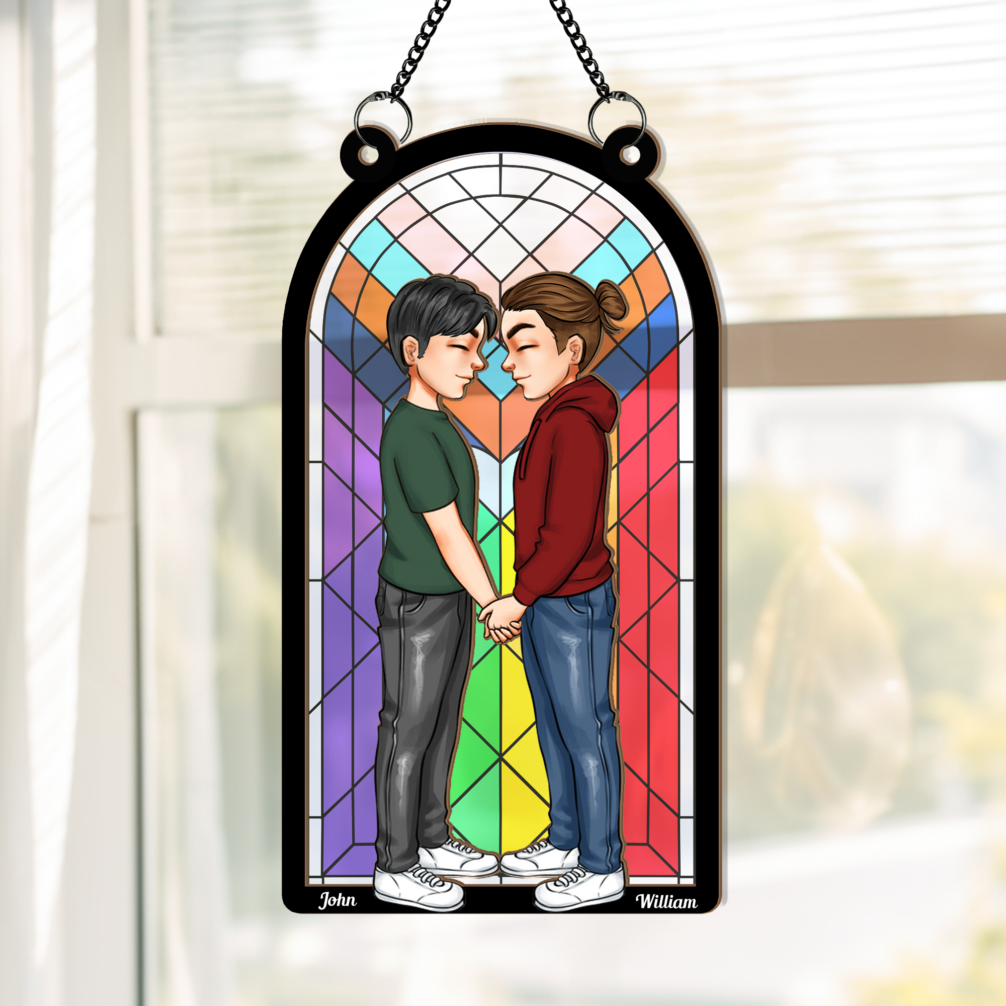 Door Couple Love Pride Month - Personalized Window Hanging Suncatcher Ornament