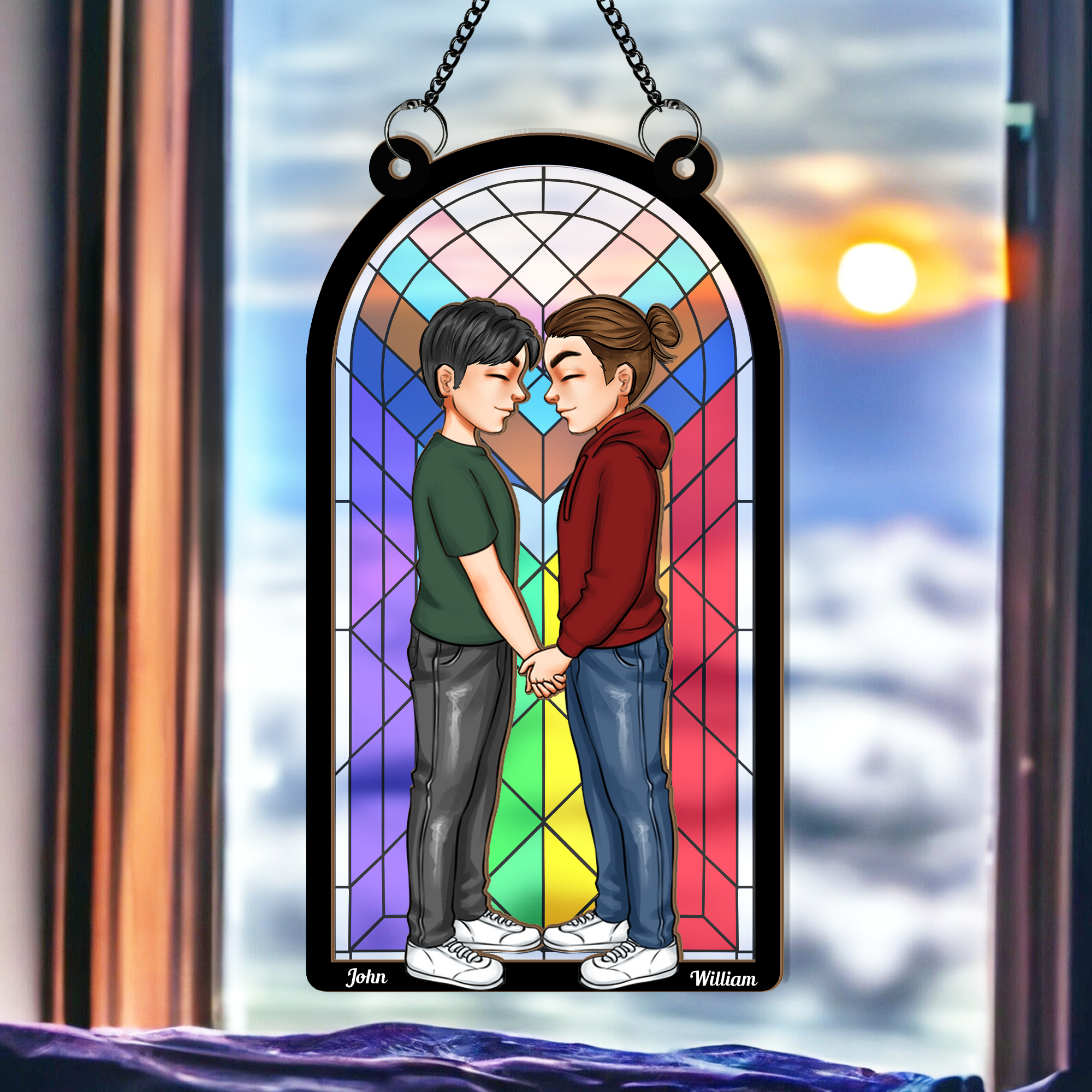 Door Couple Love Pride Month - Personalized Window Hanging Suncatcher Ornament