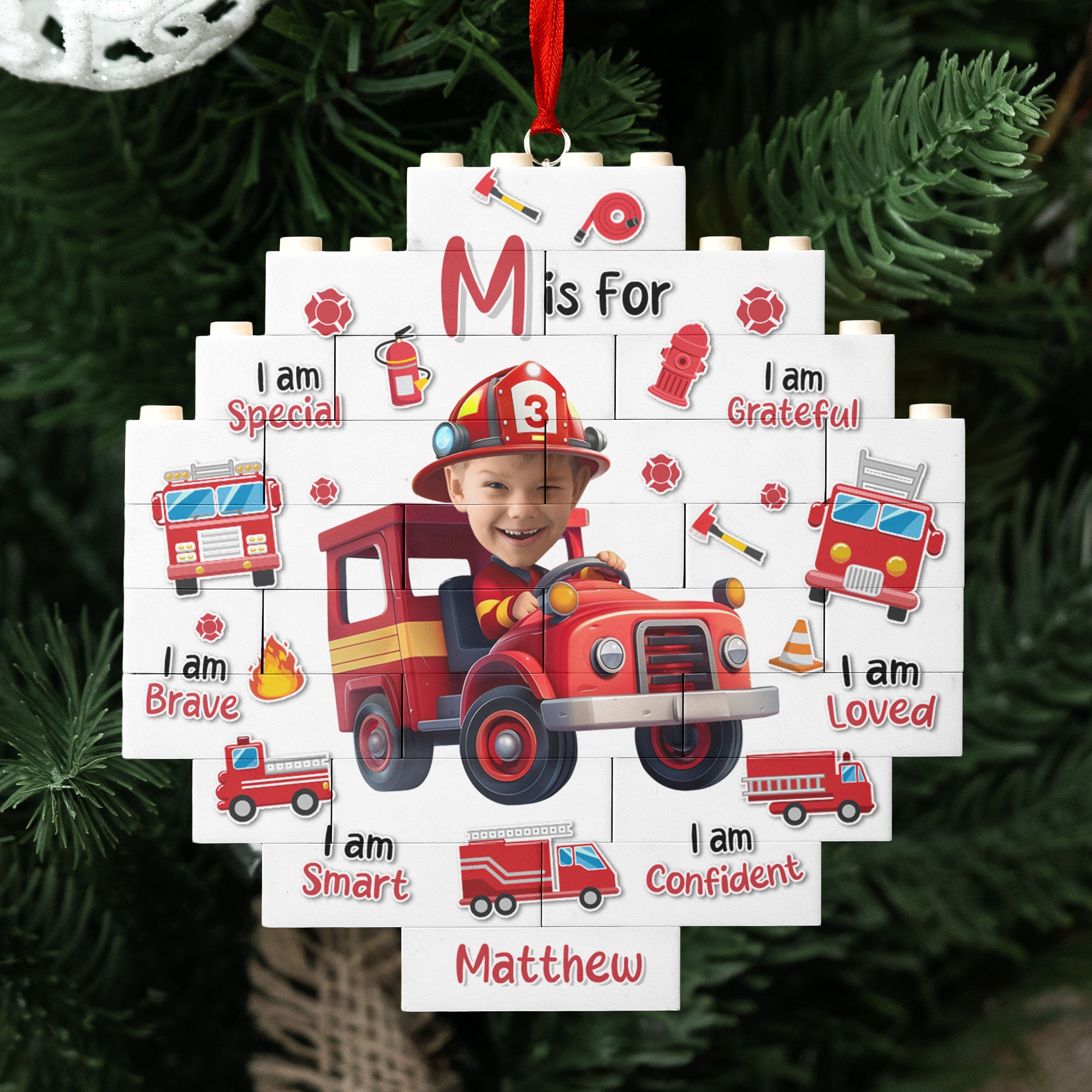 Dream Jobs - Firefighter For Boys, Girls - Custom Buildable Christmas Photo Ornament