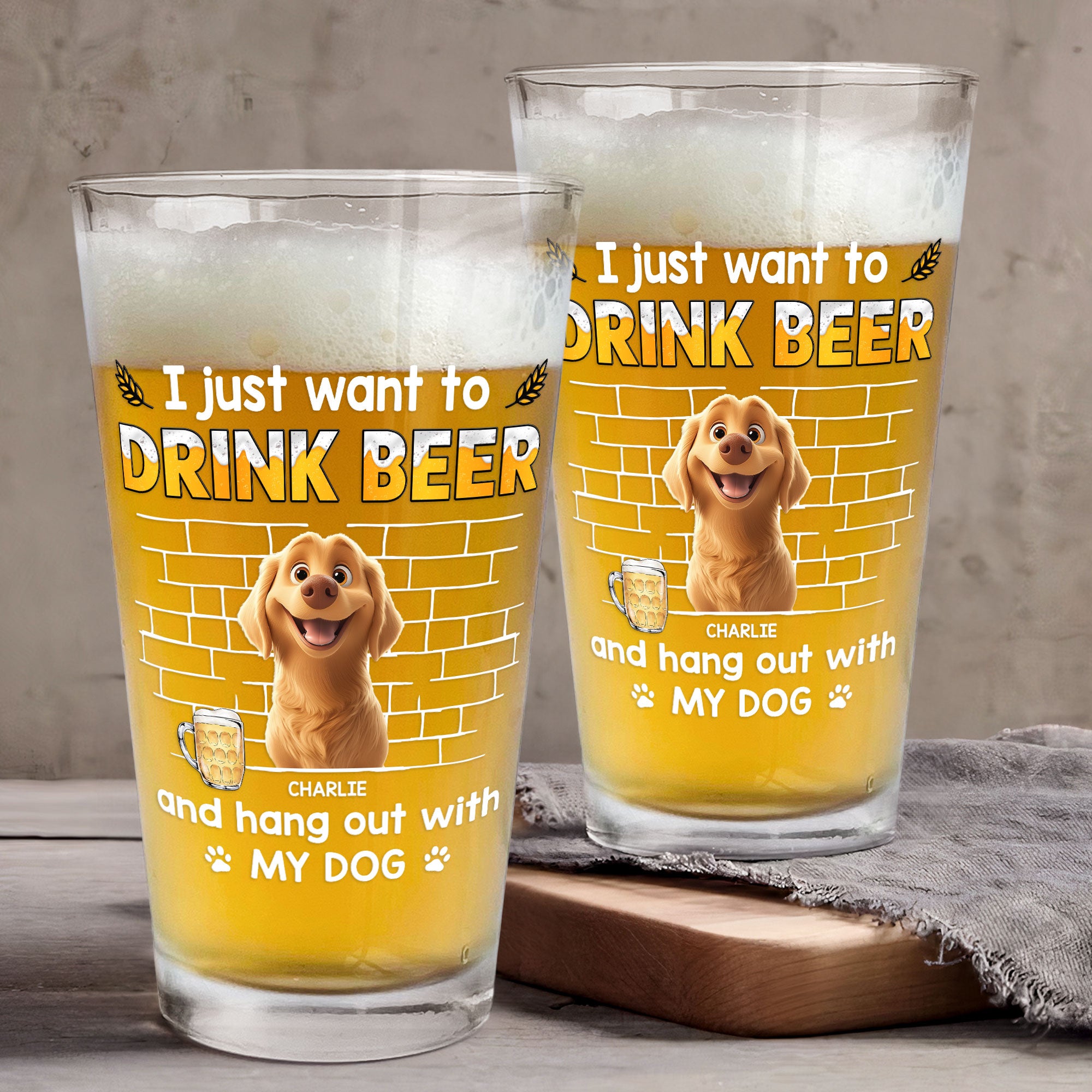 Drink Beer With My Dogs - Personalized Beer Glass