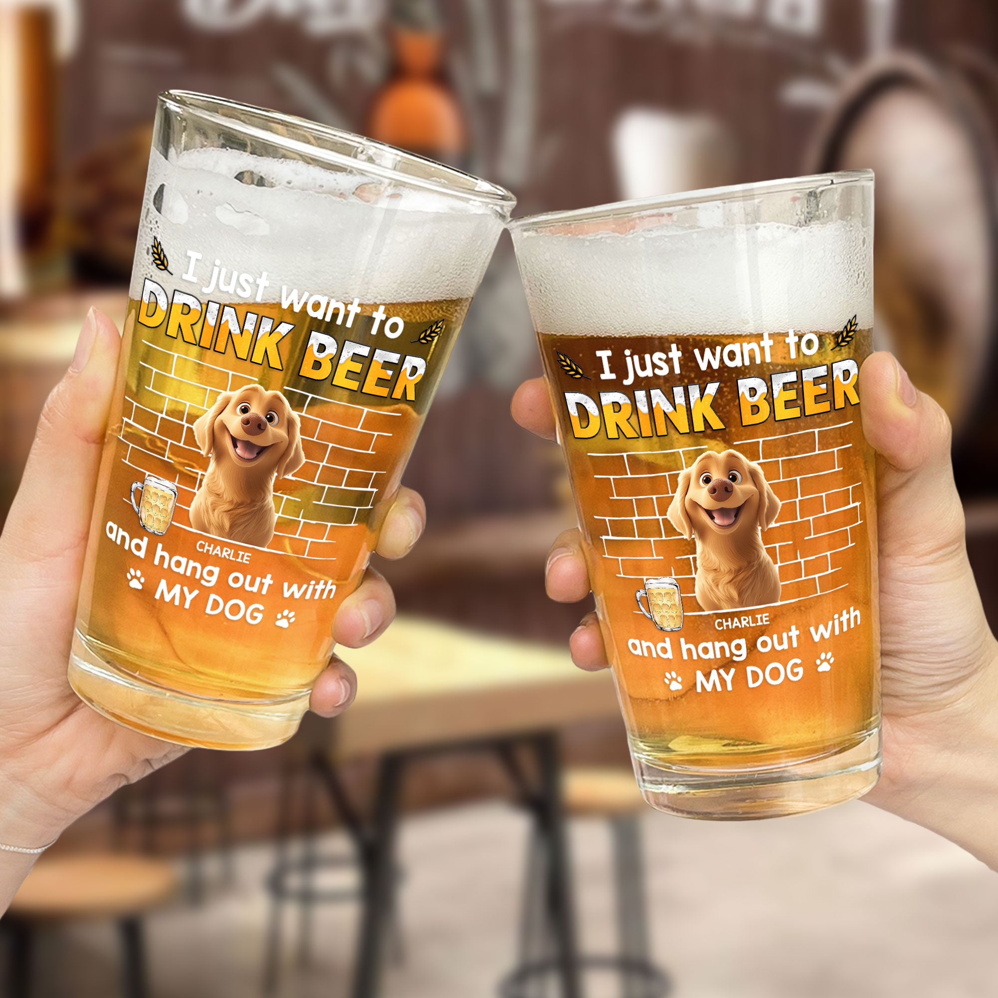 Drink Beer With My Dogs - Personalized Beer Glass