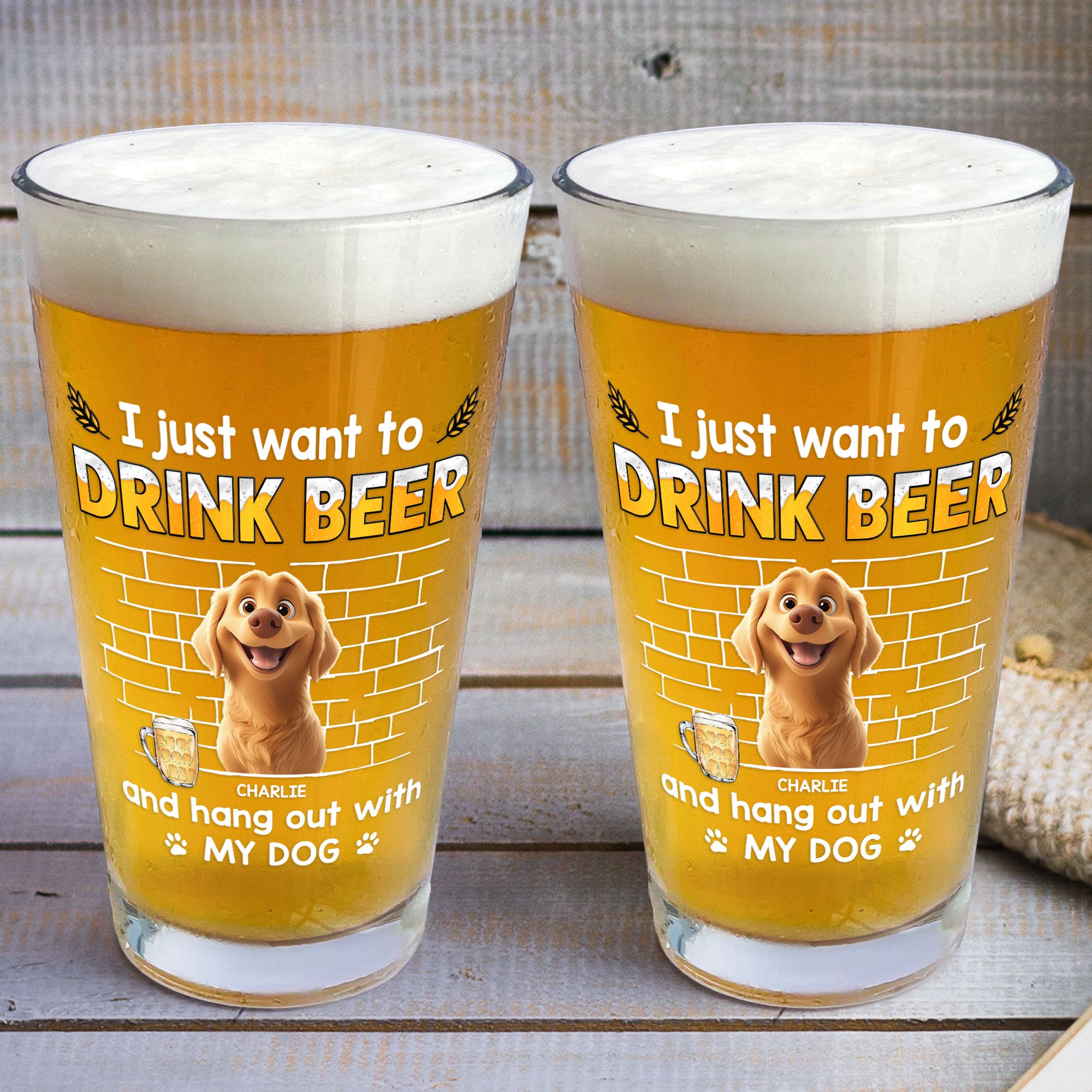 Drink Beer With My Dogs - Personalized Beer Glass