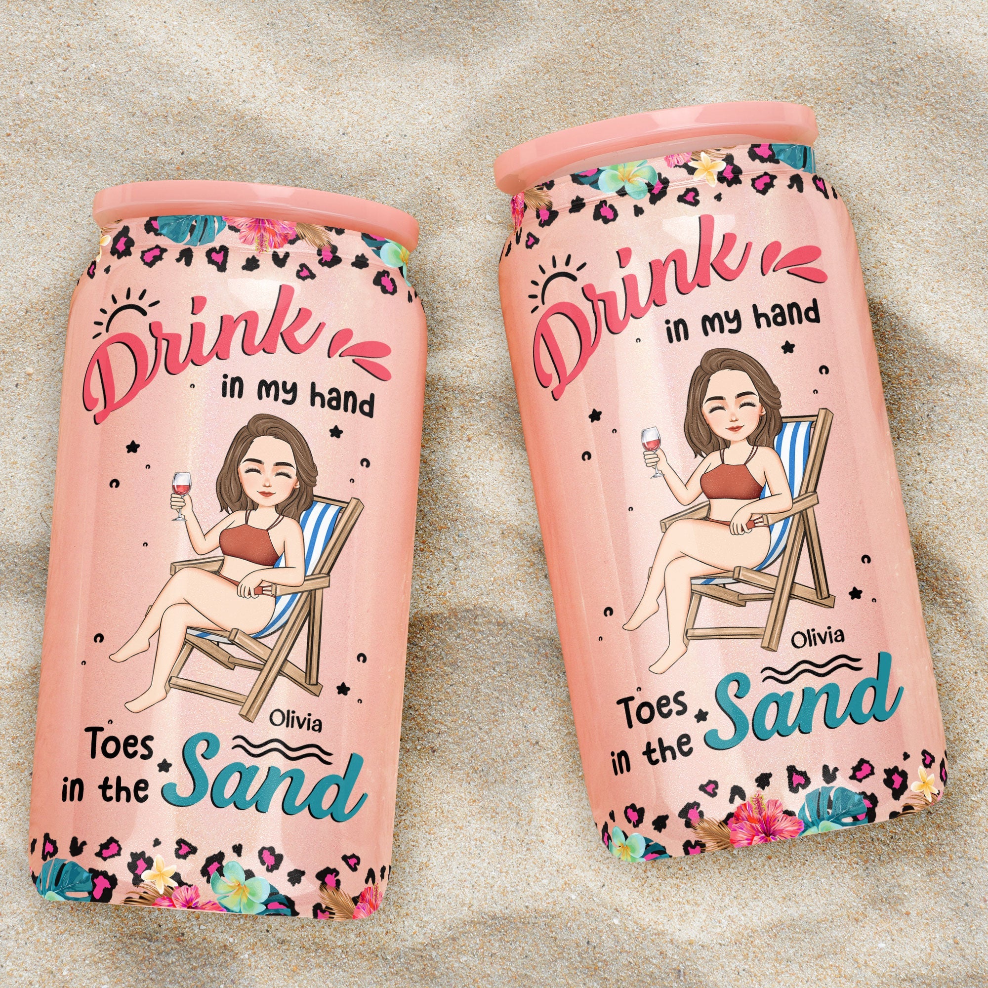 Drink In My Hand Toes In The Sand - Personalized Shimmer Glass Can