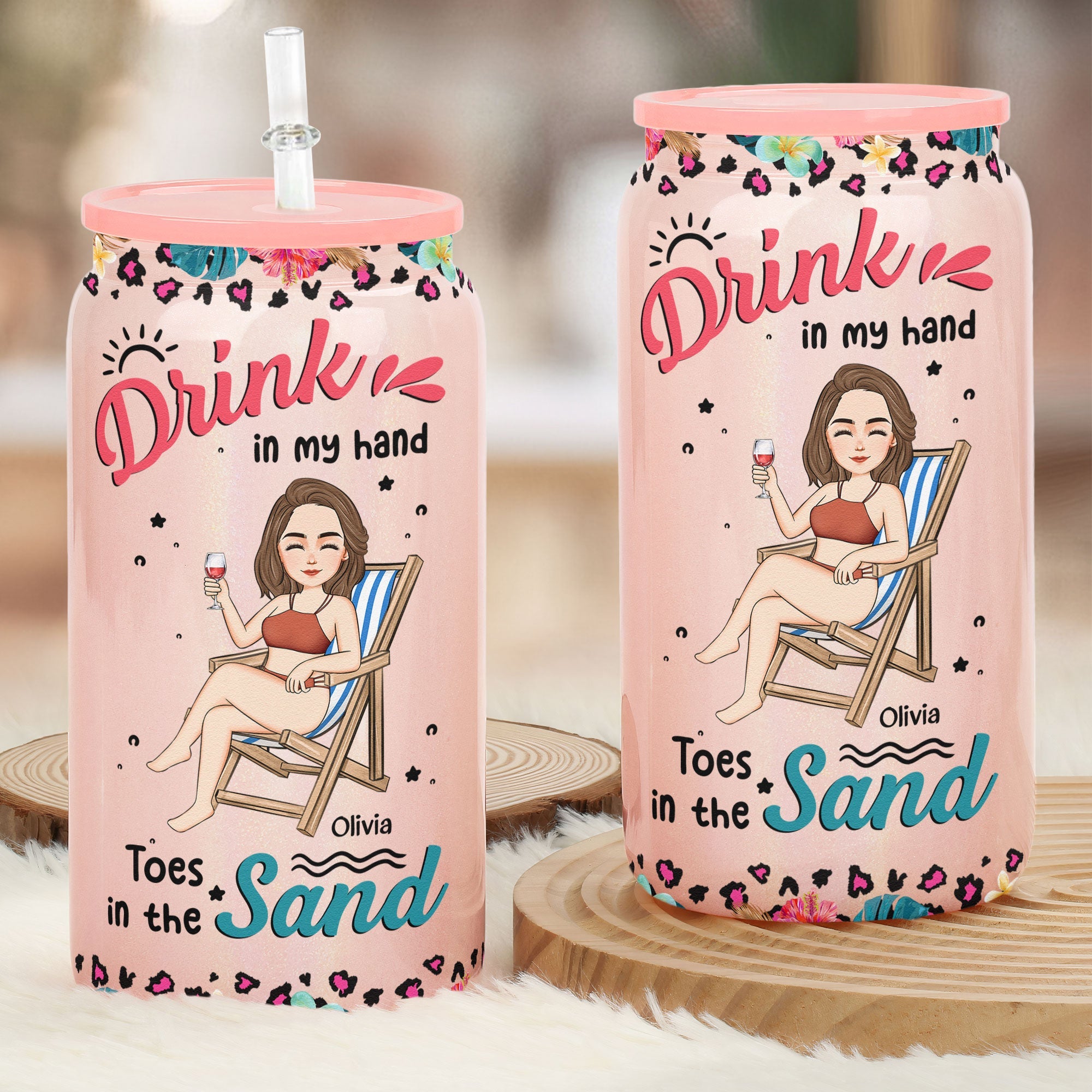 Drink In My Hand Toes In The Sand - Personalized Shimmer Glass Can