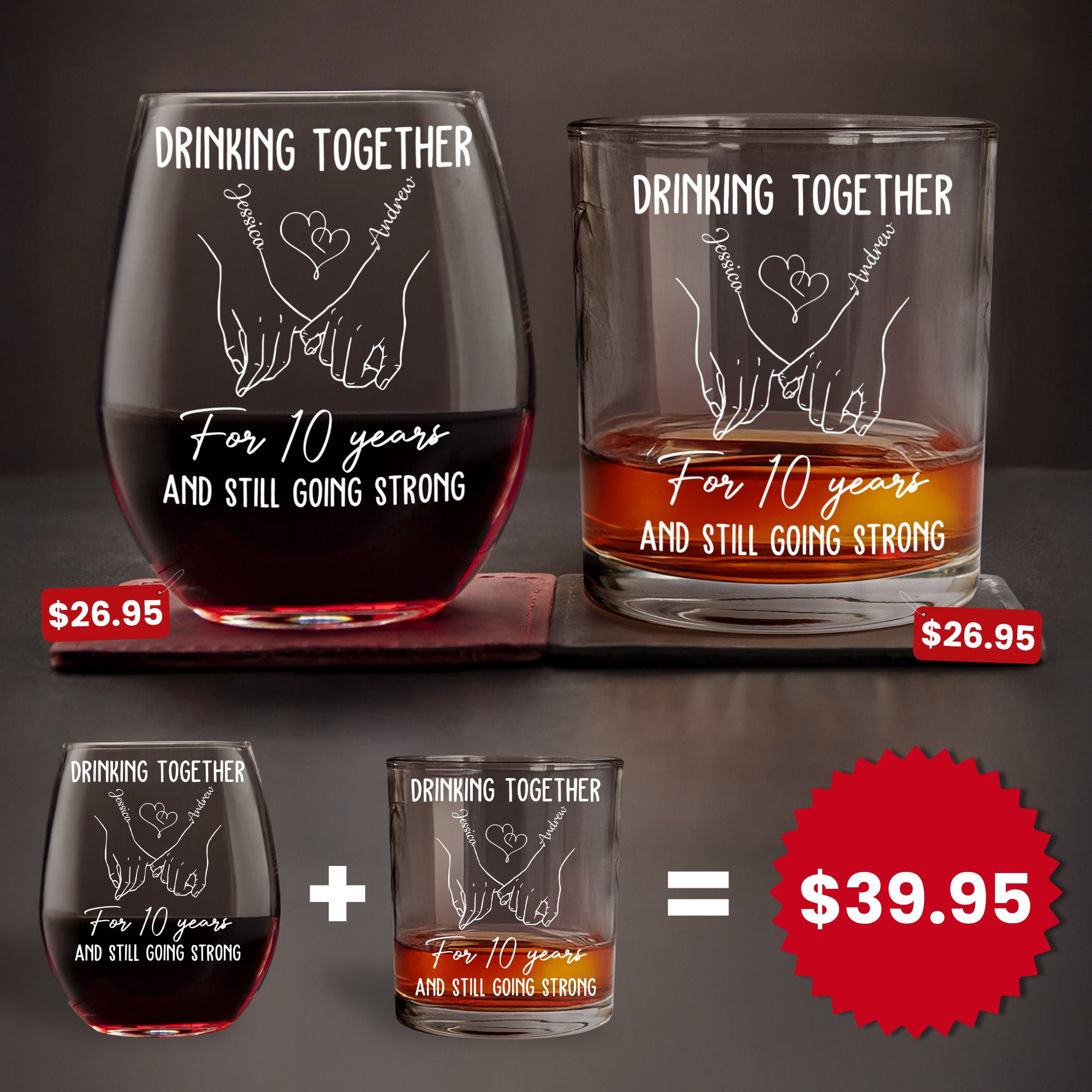 Drinking Together Still Going Strong - Personalized Whiskey Glass And Wine Glass Set