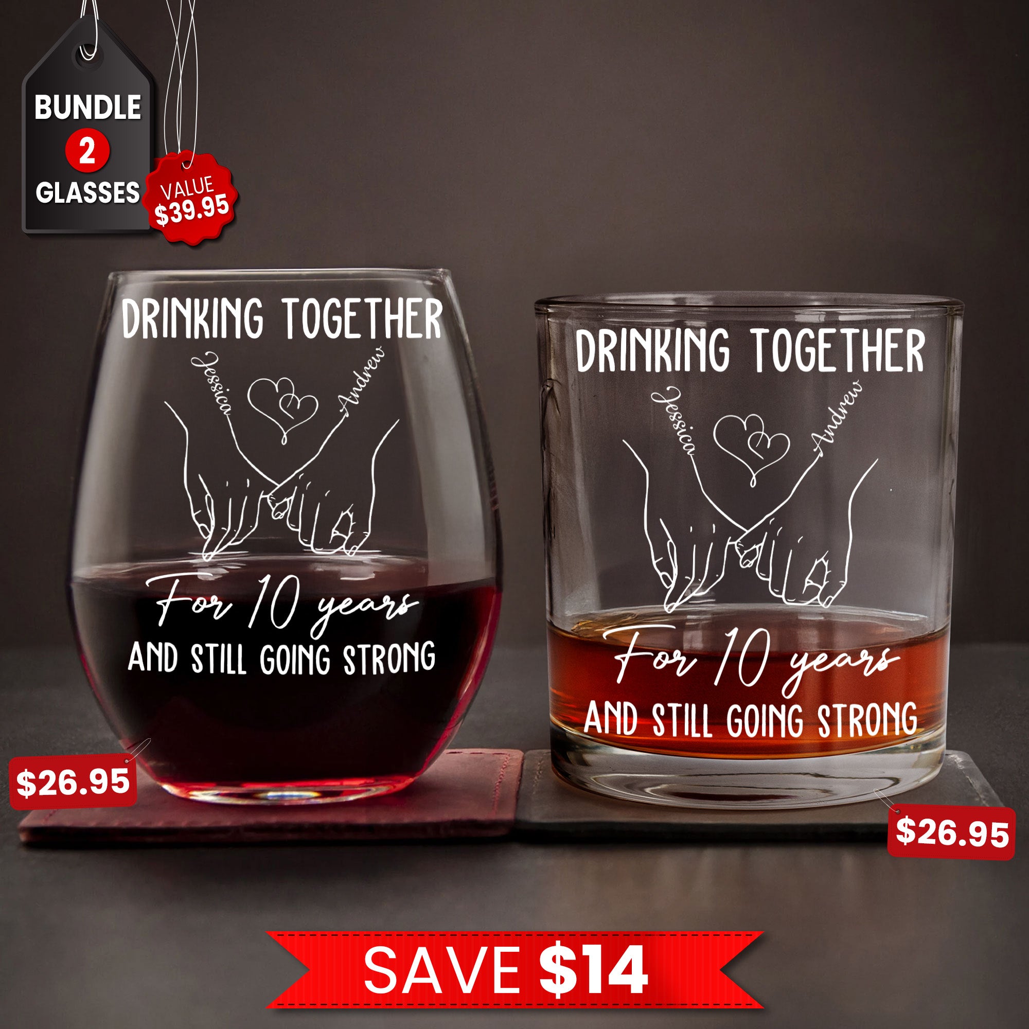 Drinking Together Still Going Strong - Personalized Whiskey Glass And Wine Glass Set