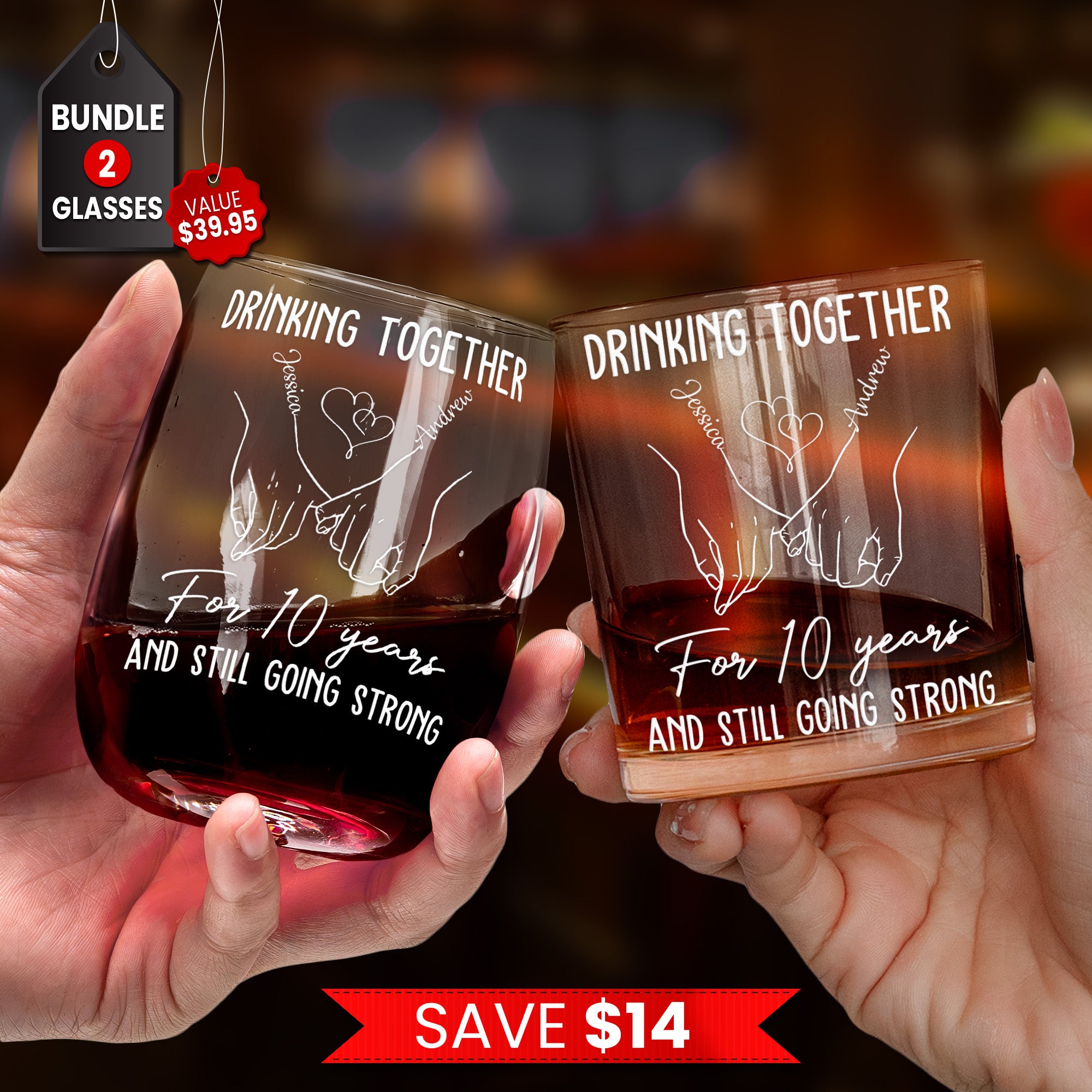 Drinking Together Still Going Strong - Personalized Whiskey Glass And Wine Glass Set