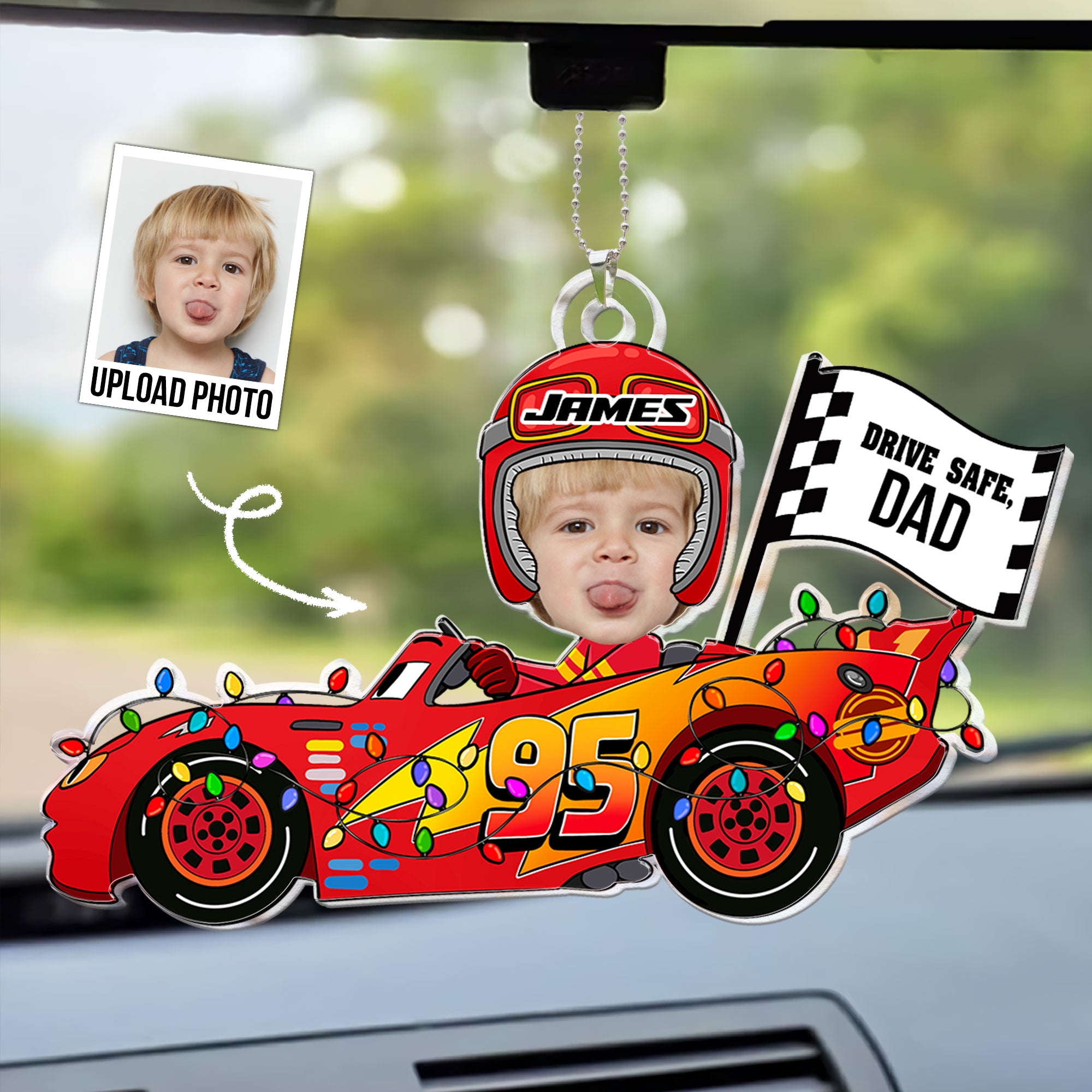 Drive Safe Daddy Custom Face Kid - Personalized Photo Rear View Mirror Accessory