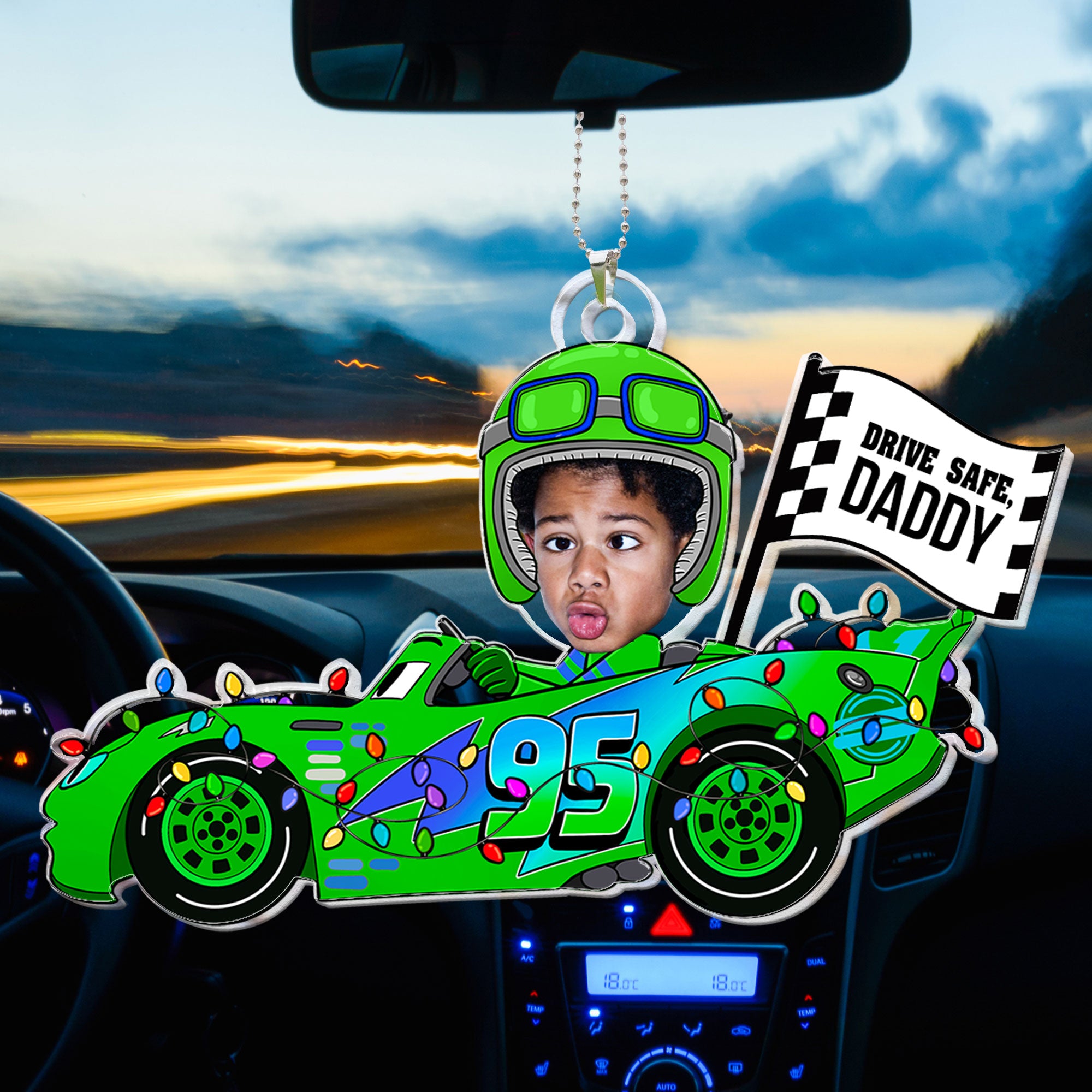 Drive Safe Daddy Custom Face Kid - Personalized Photo Rear View Mirror Accessory