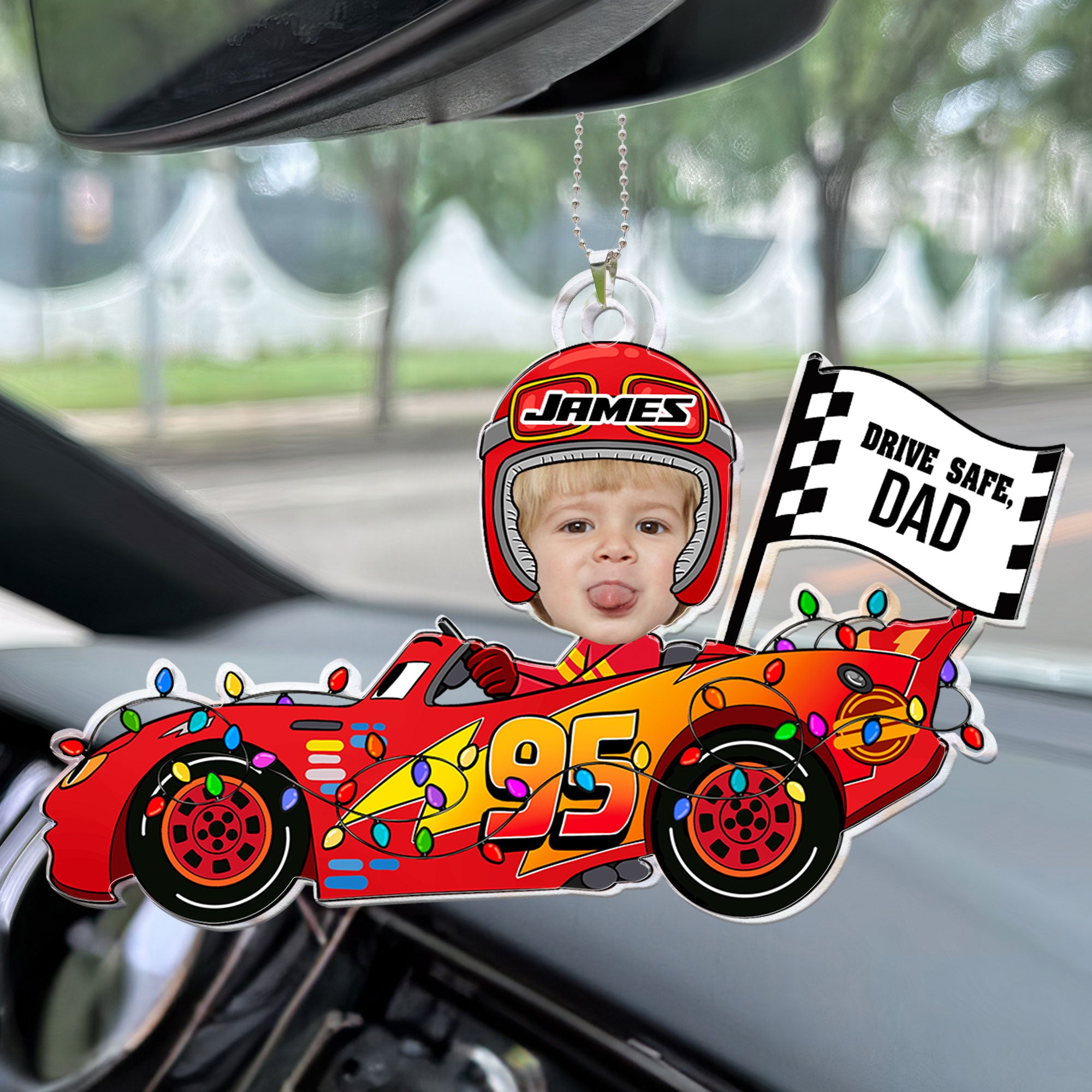 Drive Safe Daddy Custom Face Kid - Personalized Photo Rear View Mirror Accessory