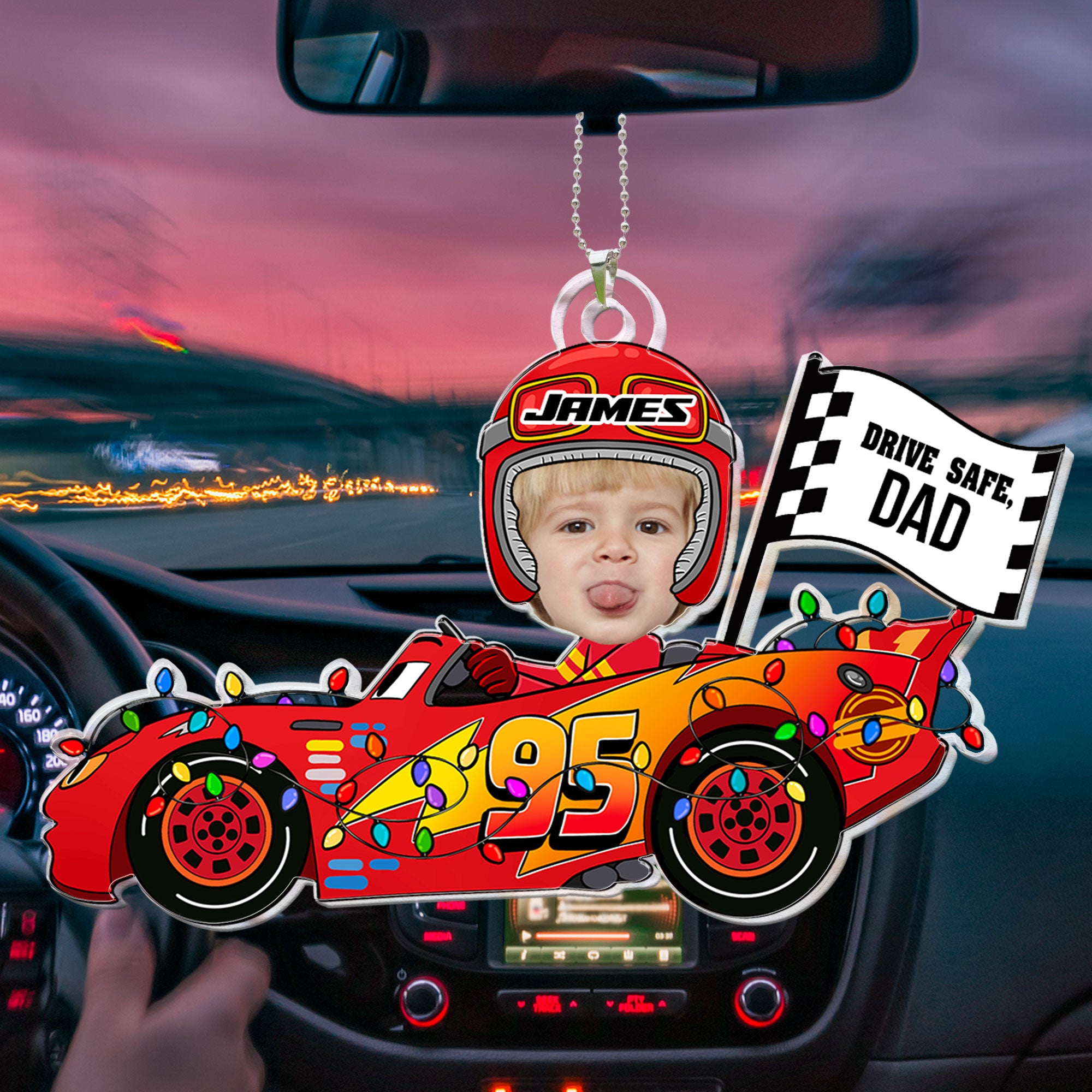 Drive Safe Daddy Custom Face Kid - Personalized Photo Rear View Mirror Accessory