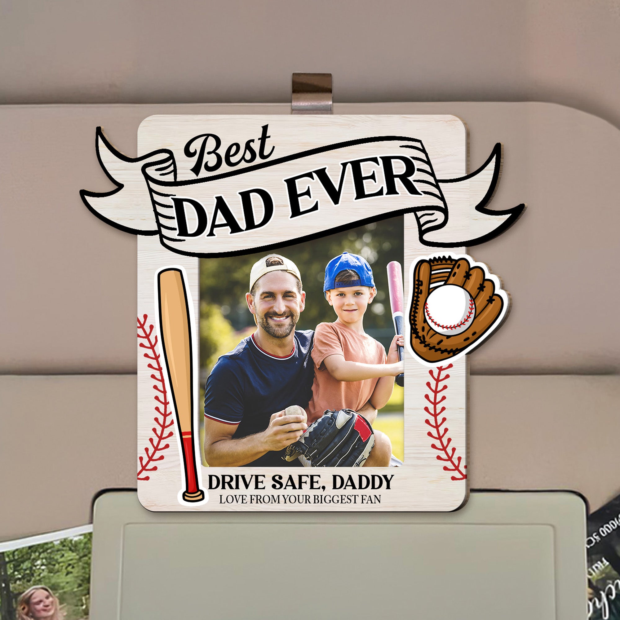 Drive Safe Daddy Love From Biggest Fans - Personalized Photo Wooden Car Visor Clip