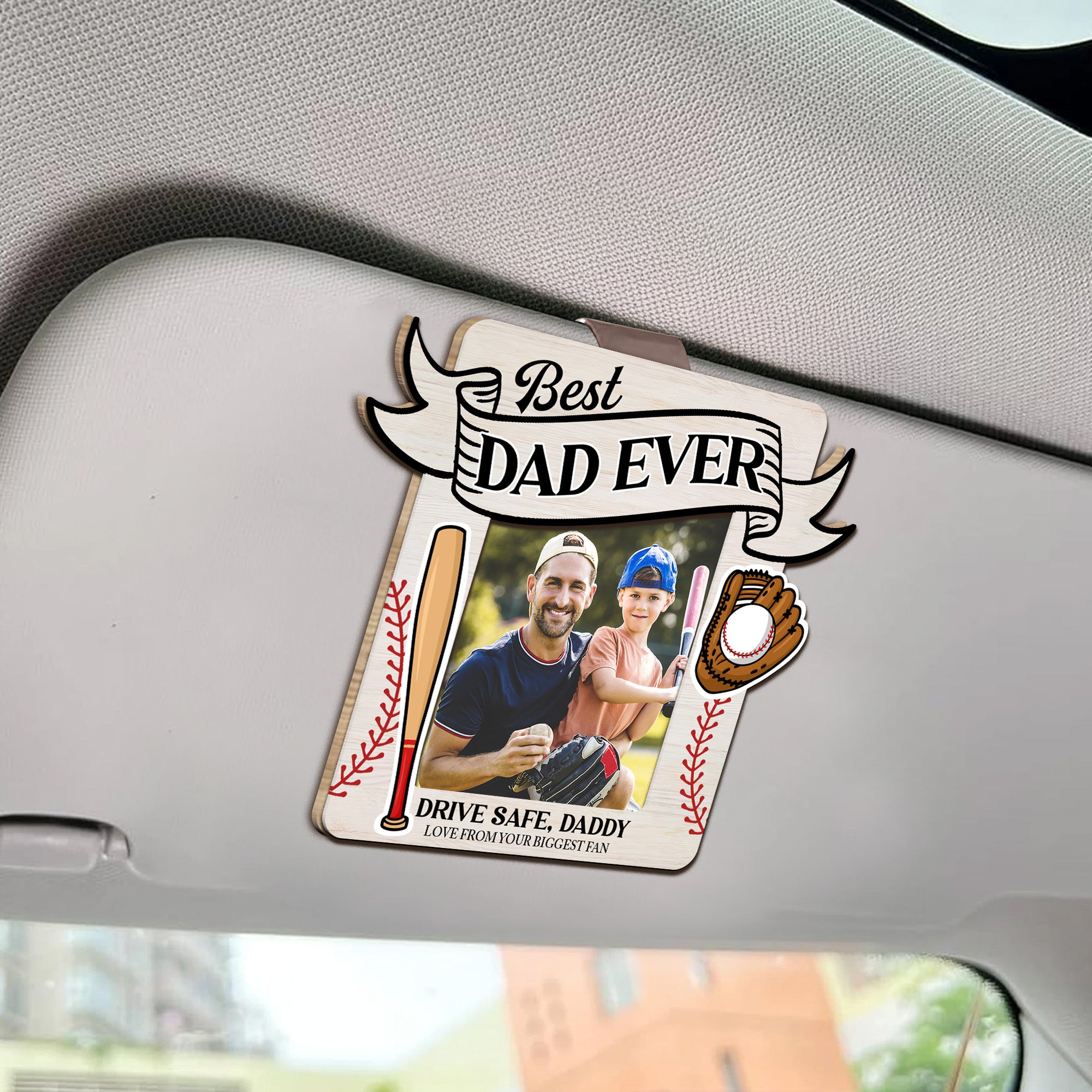 Drive Safe Daddy Love From Biggest Fans - Personalized Photo Wooden Car Visor Clip