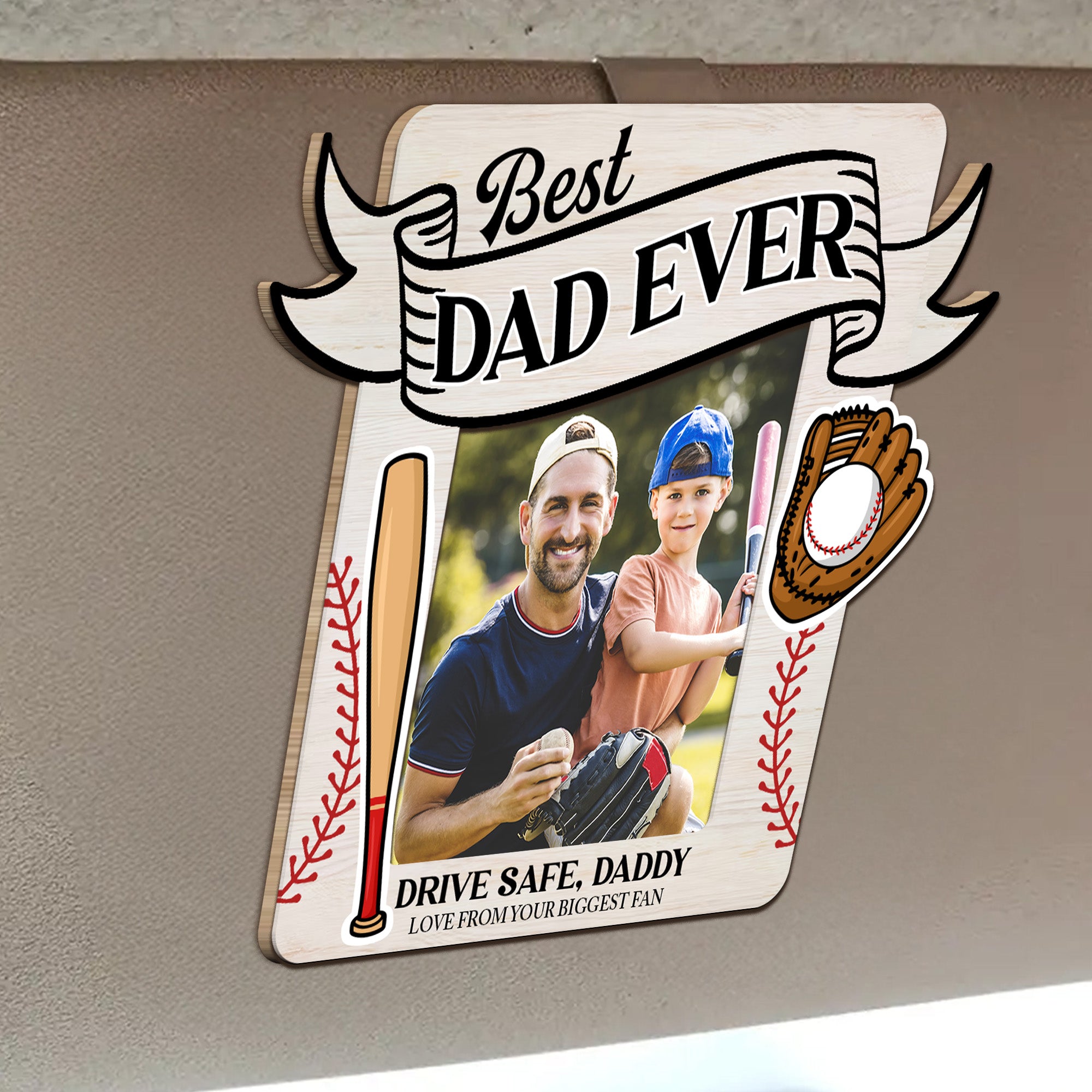 Drive Safe Daddy Love From Biggest Fans - Personalized Photo Wooden Car Visor Clip