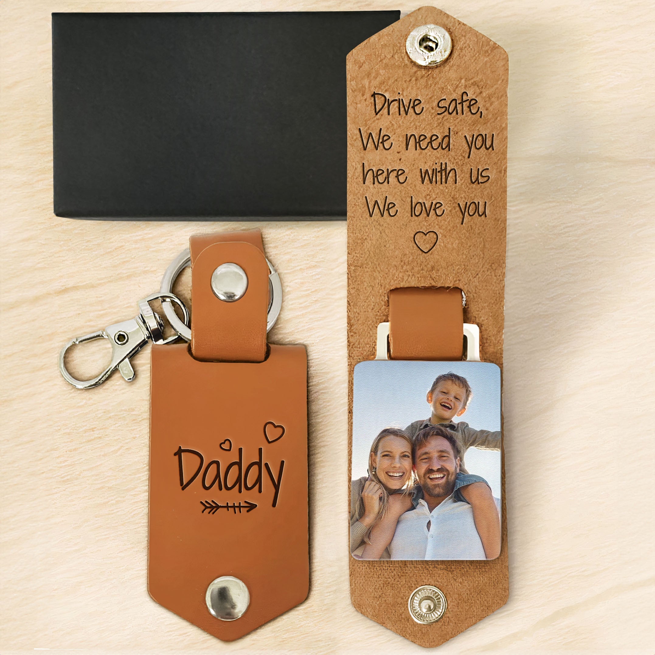 Drive Safe Daddy We Love You - Personalized Leather Photo Keychain