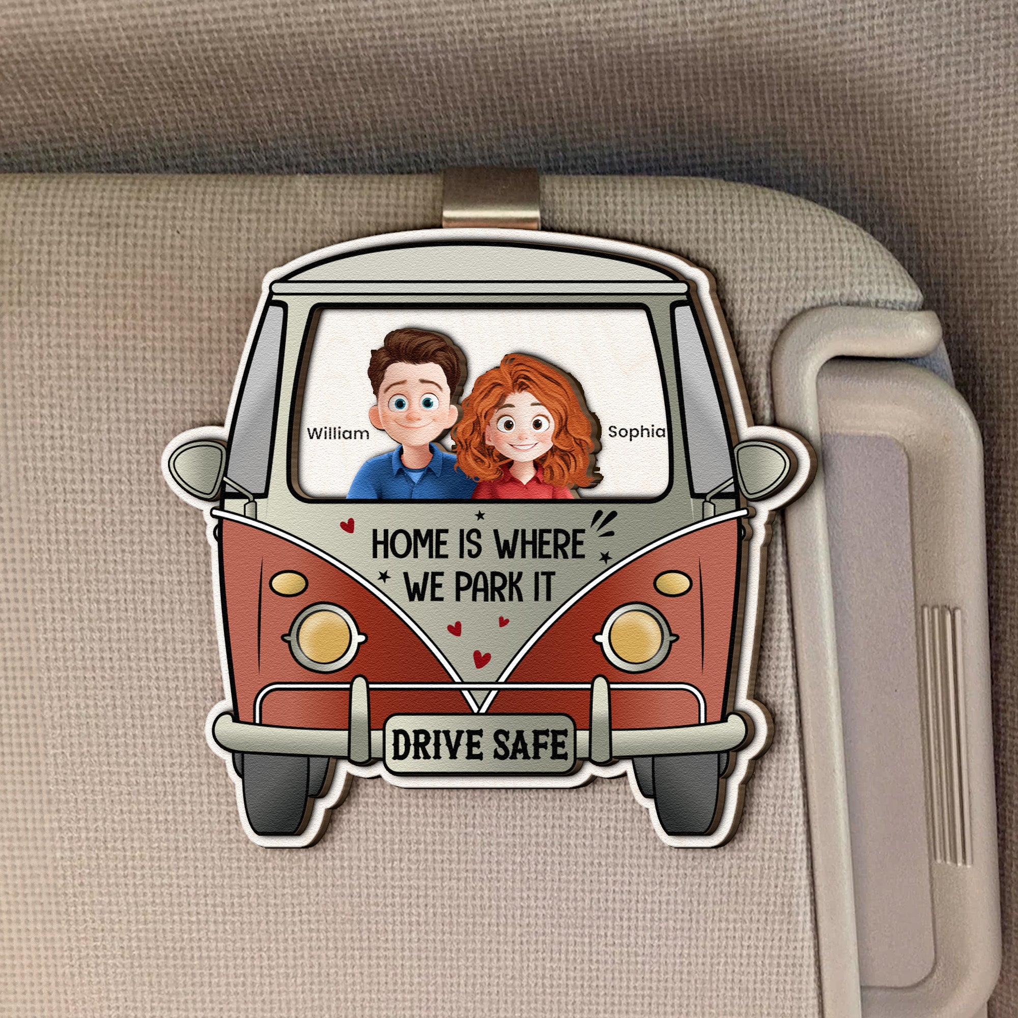 Drive Safe Home Is Where We Park It - Personalized Wooden Car Visor Clip