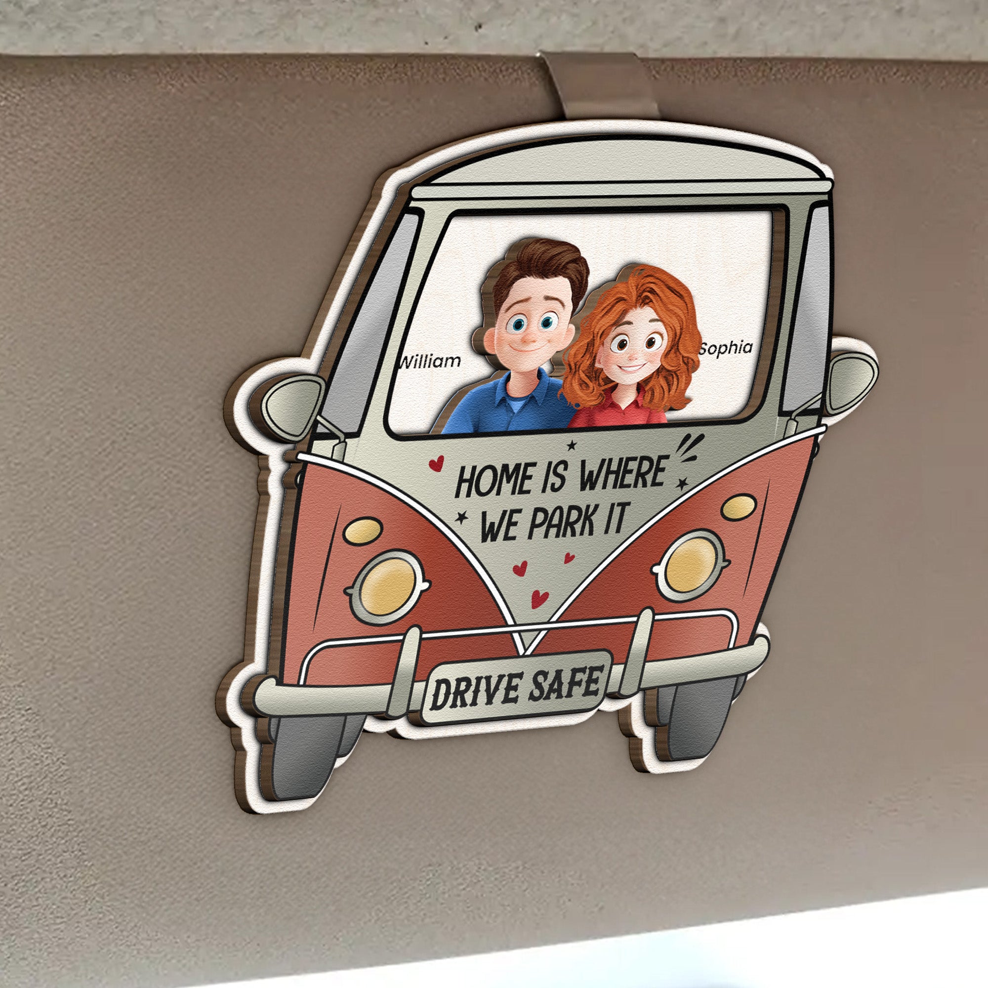 Drive Safe Home Is Where We Park It - Personalized Wooden Car Visor Clip