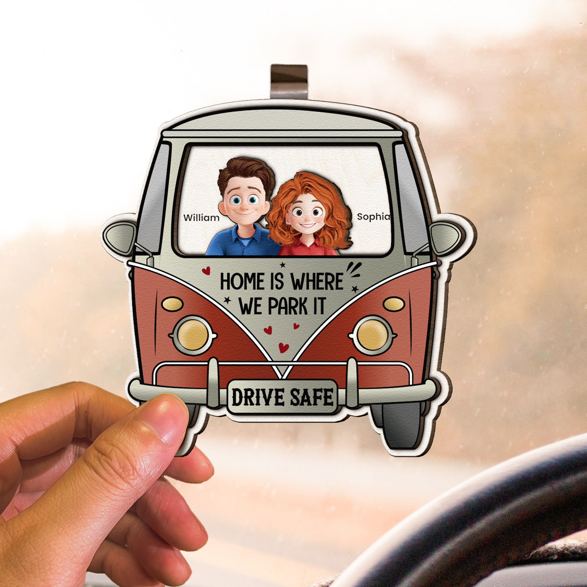 Drive Safe Home Is Where We Park It - Personalized Wooden Car Visor Clip