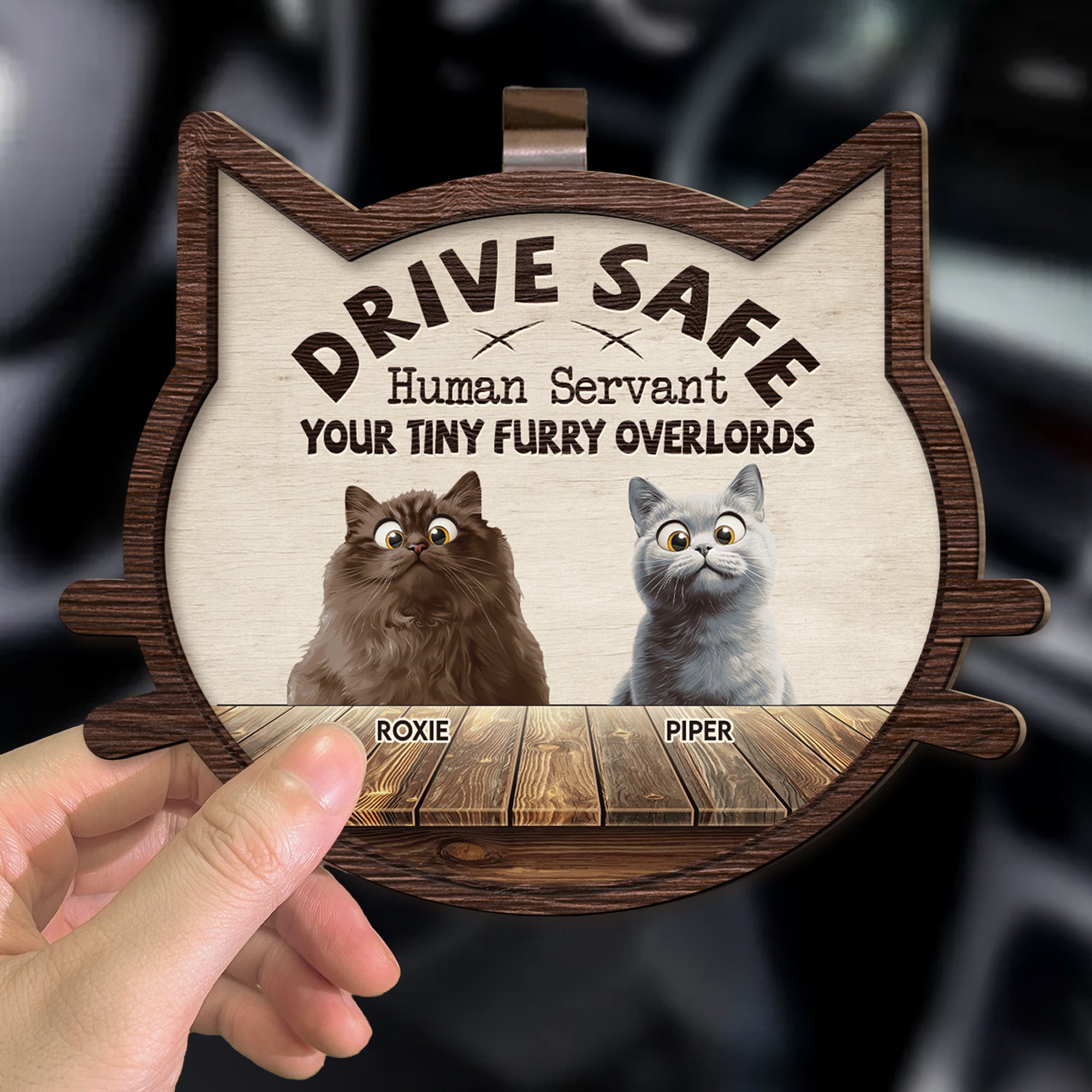 Drive Safe Human Servant - Personalized Wooden Car Visor Clip