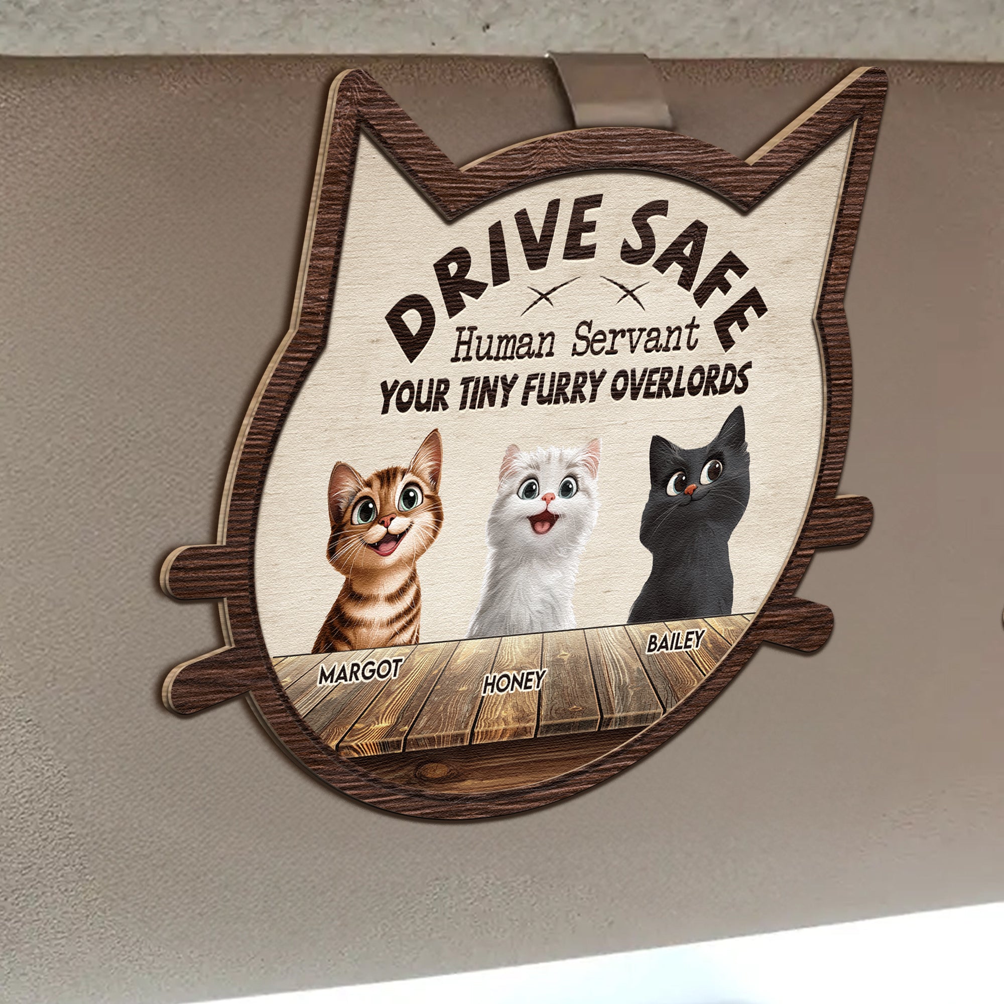 Drive Safe Human Servant - Personalized Wooden Car Visor Clip