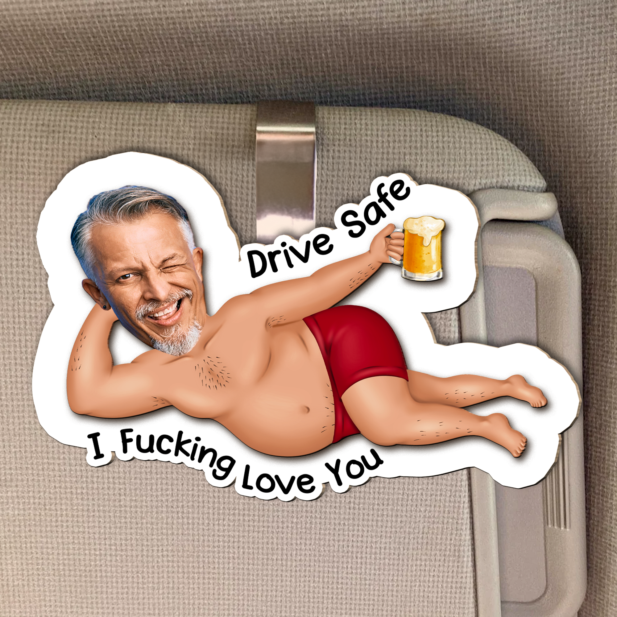 Drive Safe I F*Cking Love You - Funny Valentines Day Gifts For Husband, Wife - Personalized Photo Wooden Car Visor Clip