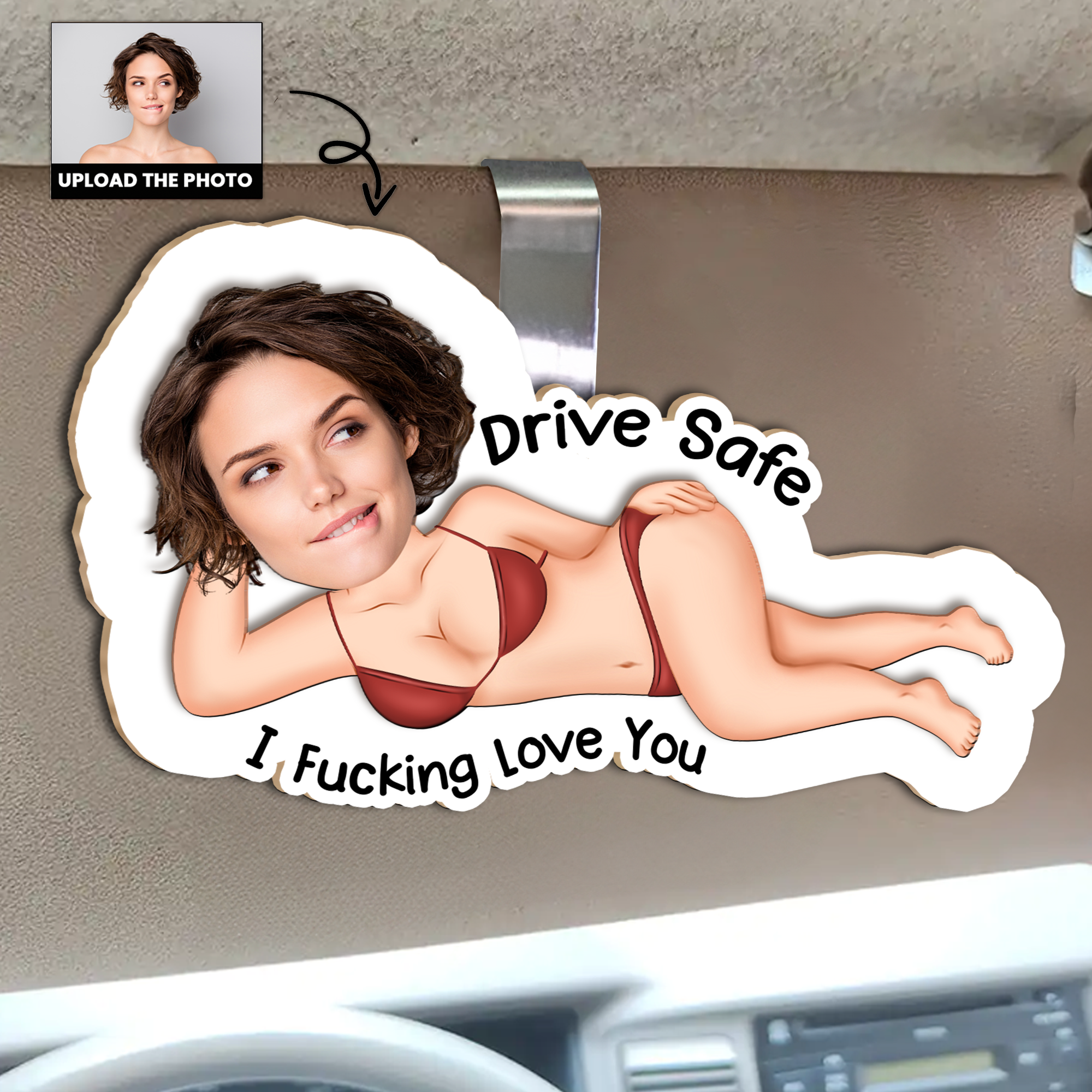 Drive Safe I F*Cking Love You - Funny Valentines Day Gifts For Husband, Wife - Personalized Photo Wooden Car Visor Clip