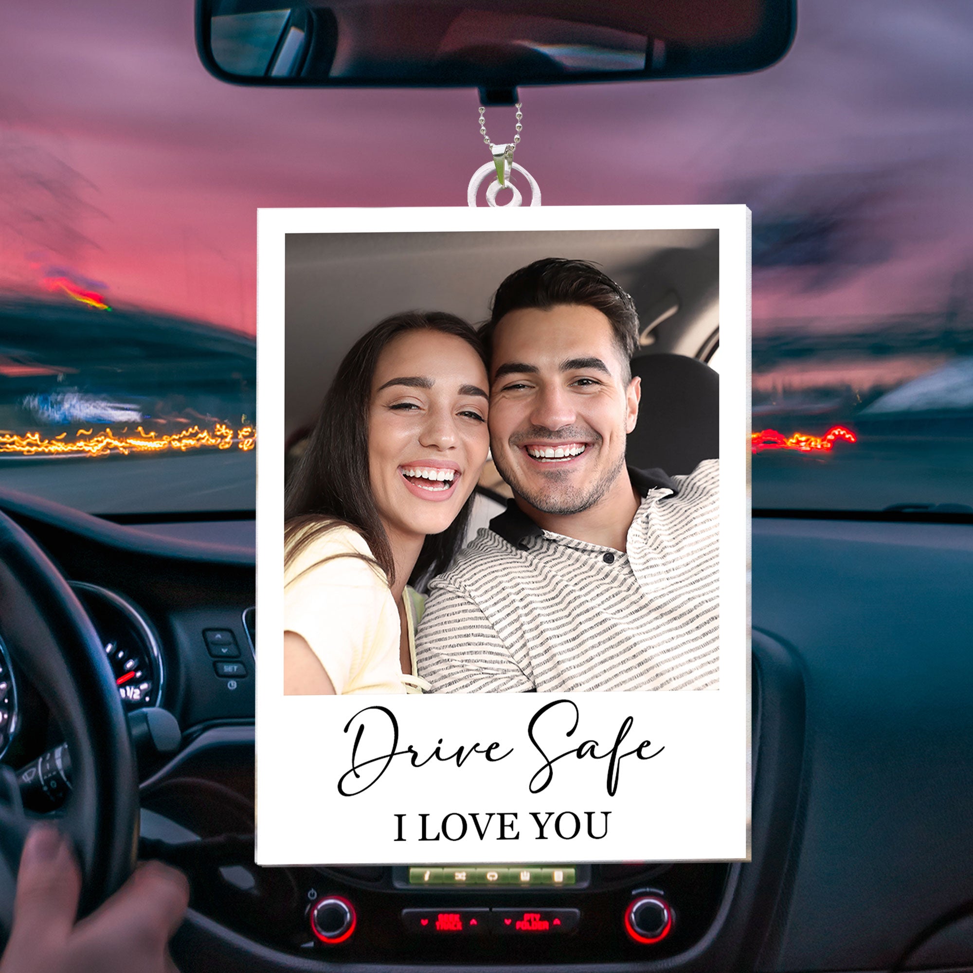 Drive Safe I Love You - Personalized Photo Rear View Mirror Accessory